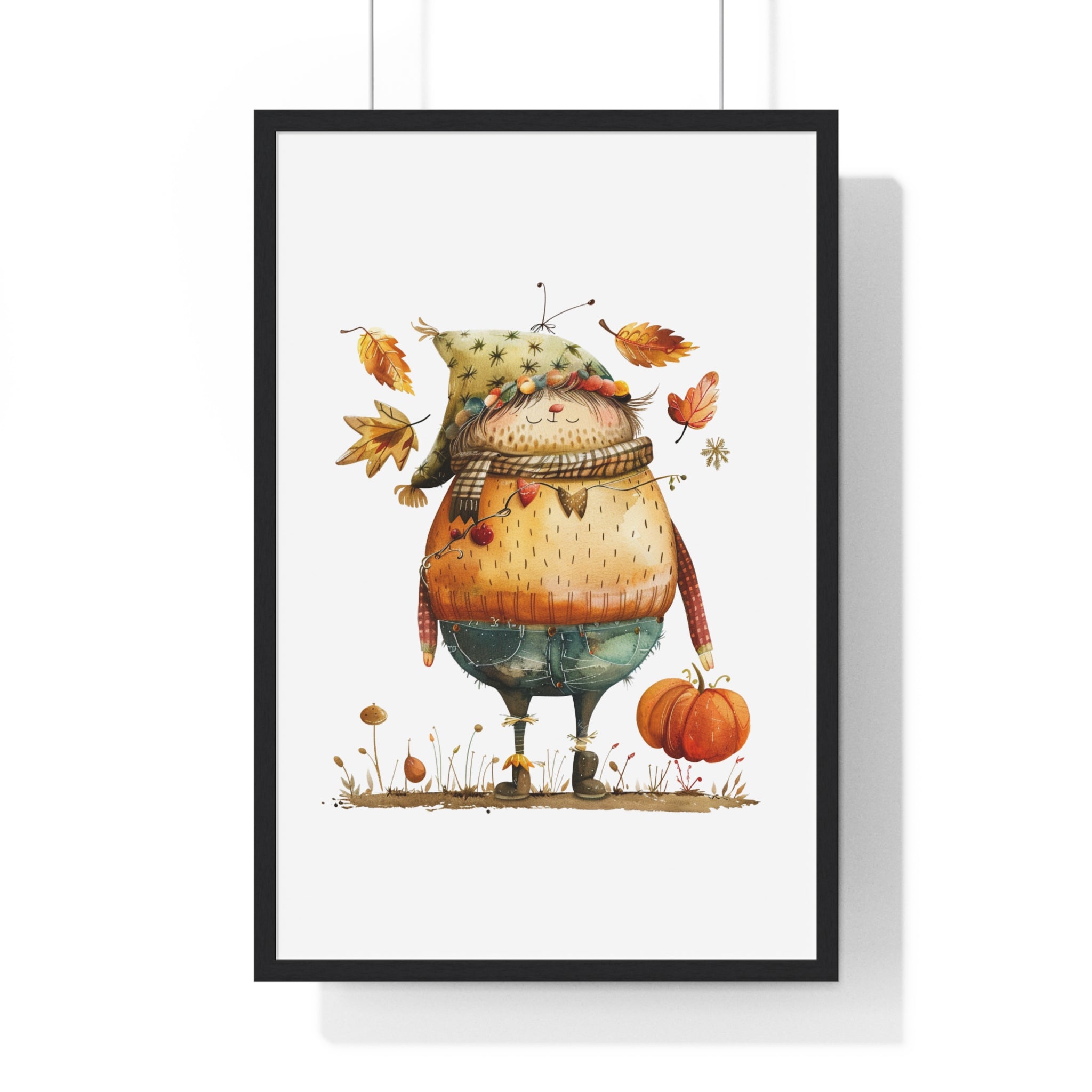 Cozy Harvest Friend – Whimsical Autumn Framed Wall Art
