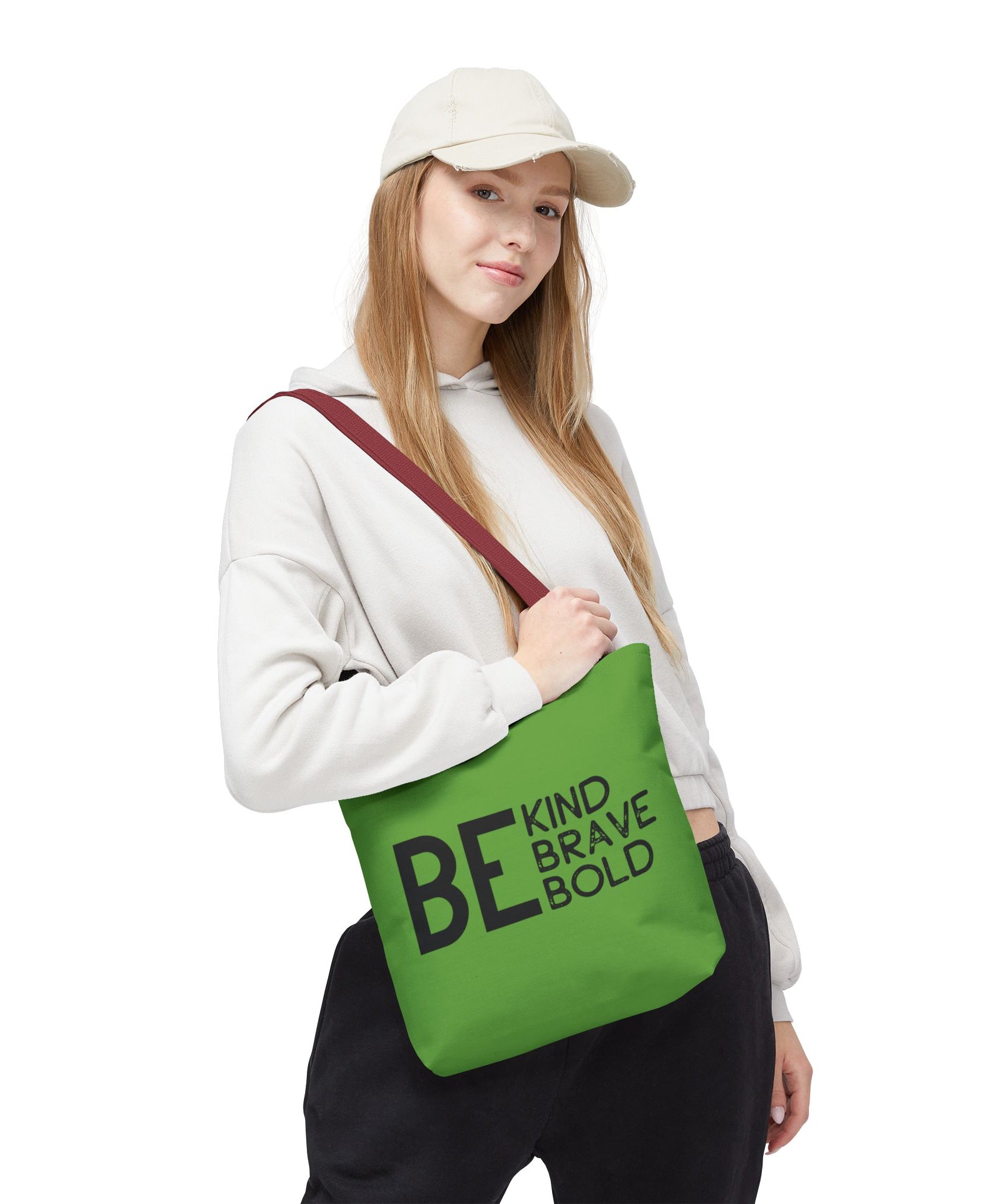 Inspirational Tote Bag - Be Kind Brave Bold - Eco-Friendly Carryall - Green