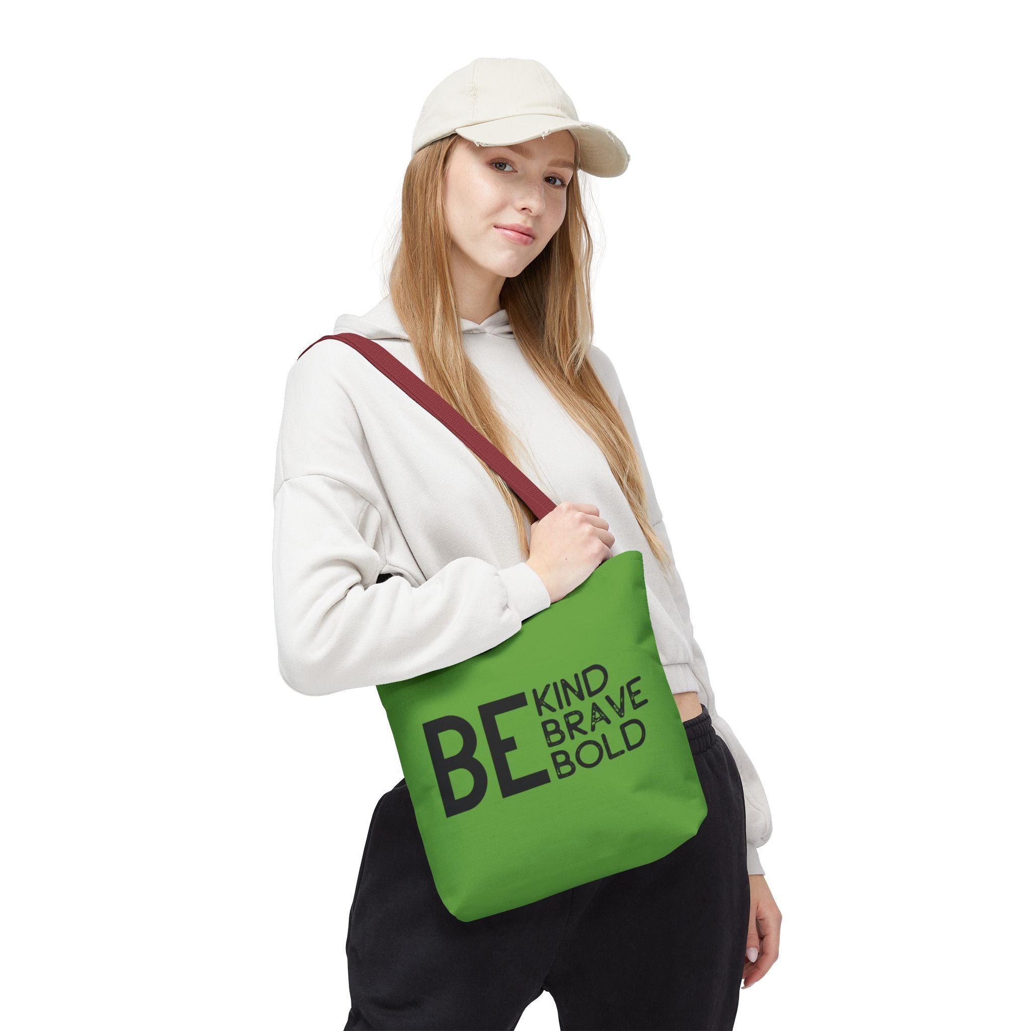 Inspirational Tote Bag - Be Kind Brave Bold - Eco-Friendly Carryall - Green