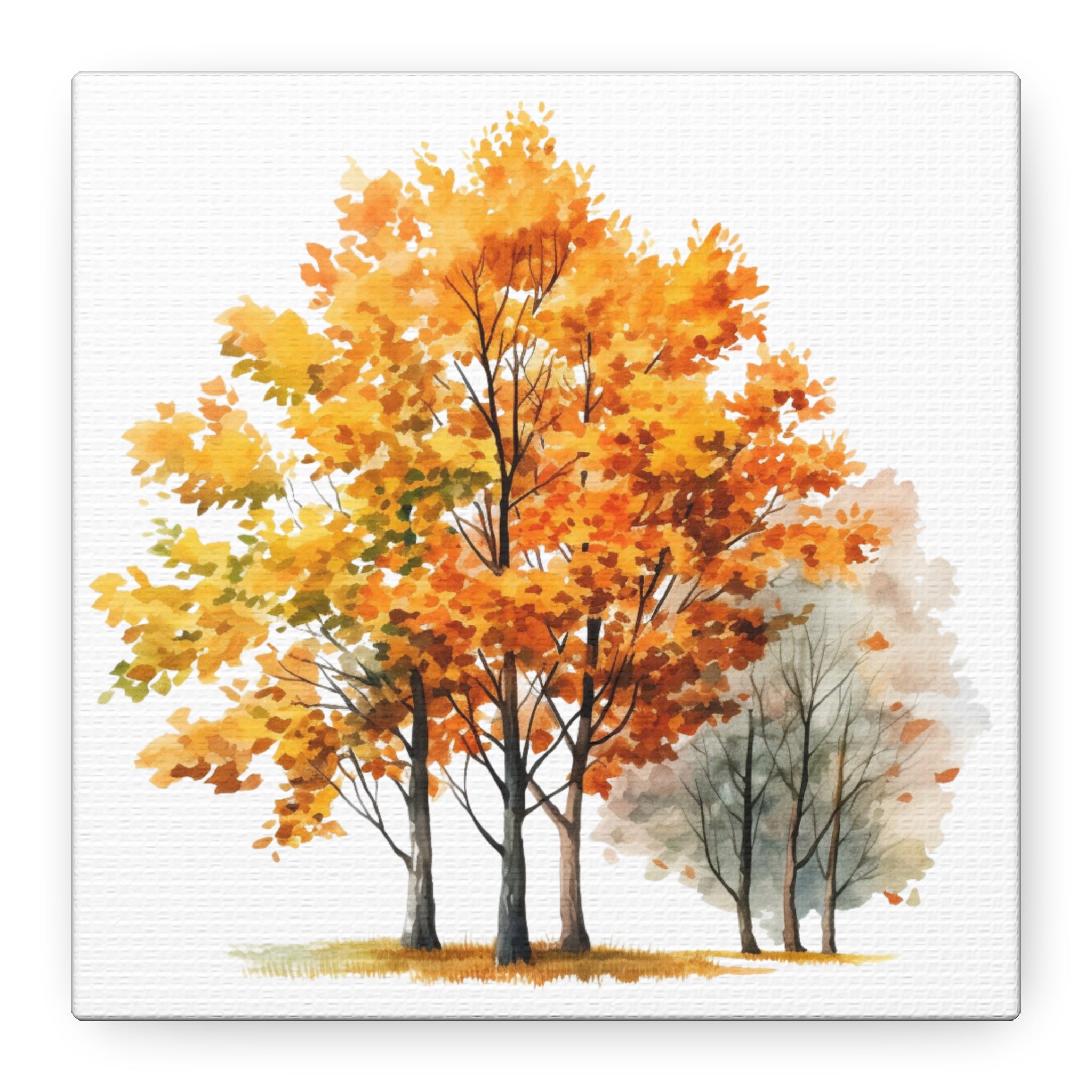 Golden Autumn Trees Watercolor – Fall Forest Canvas Wall Art