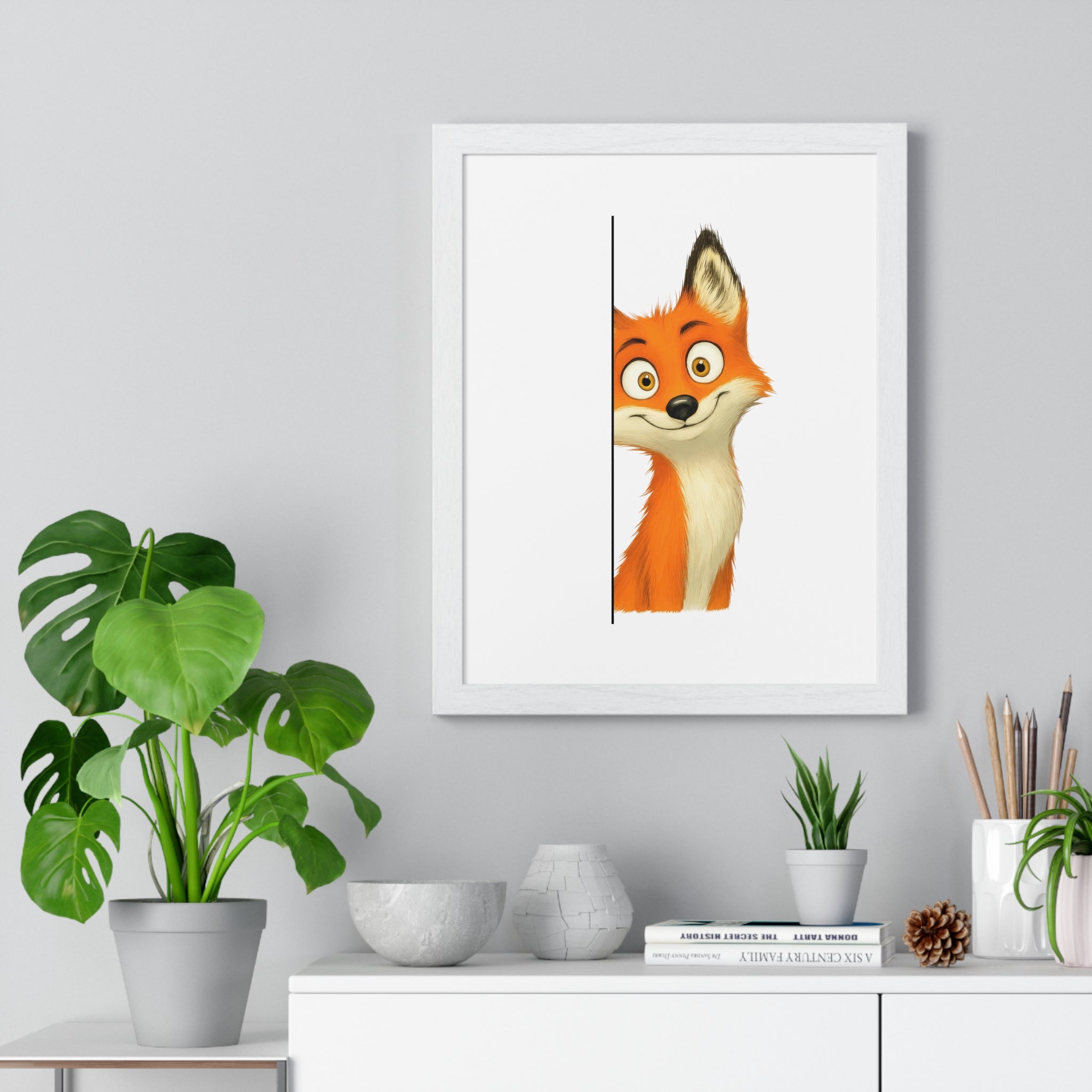 Peekaboo Fox Wooden Wall Frame – Playful Animal Art for Kids' Rooms & Cozy Corners