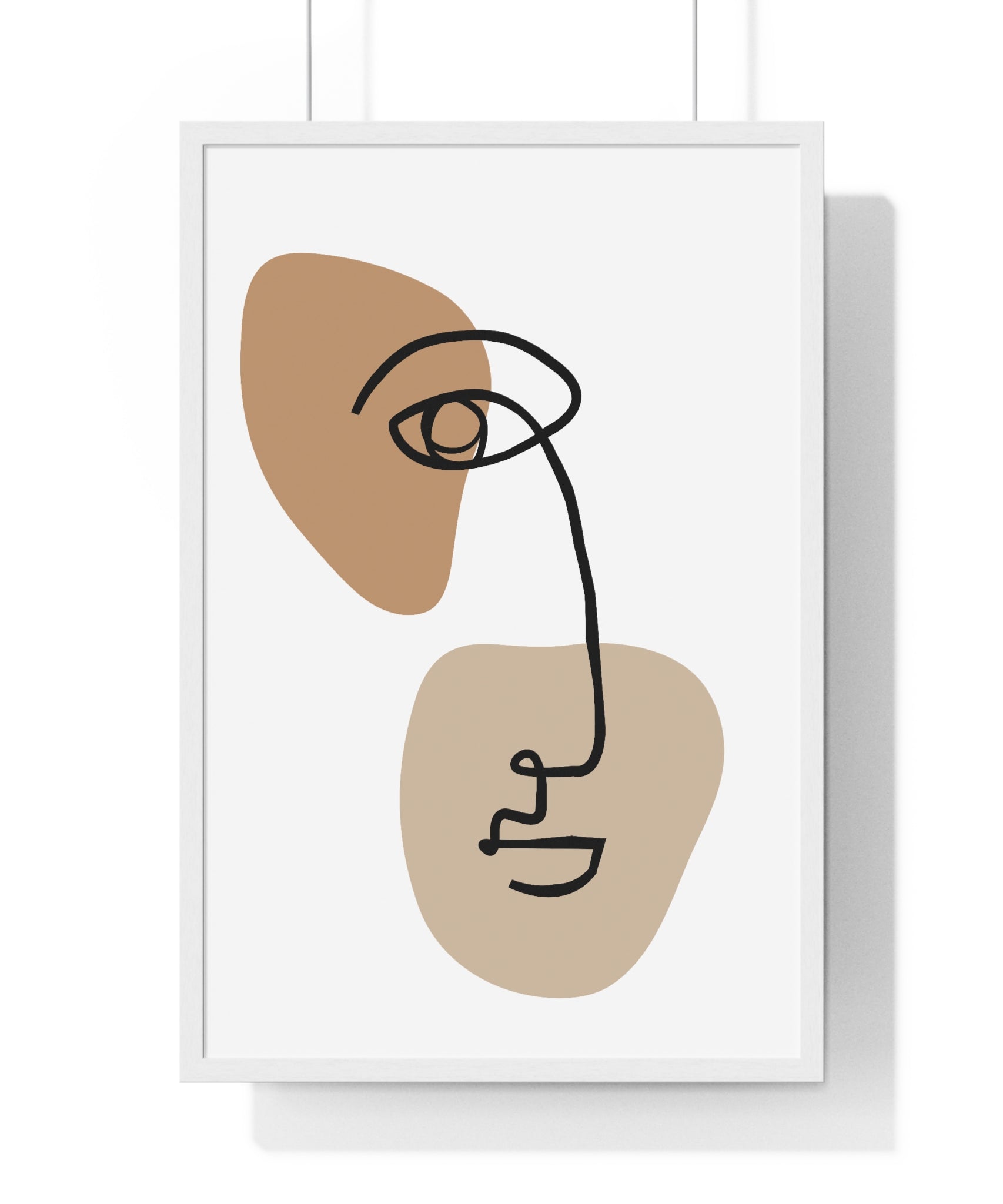 Abstract Face Line Drawing – Wood Frame Poster