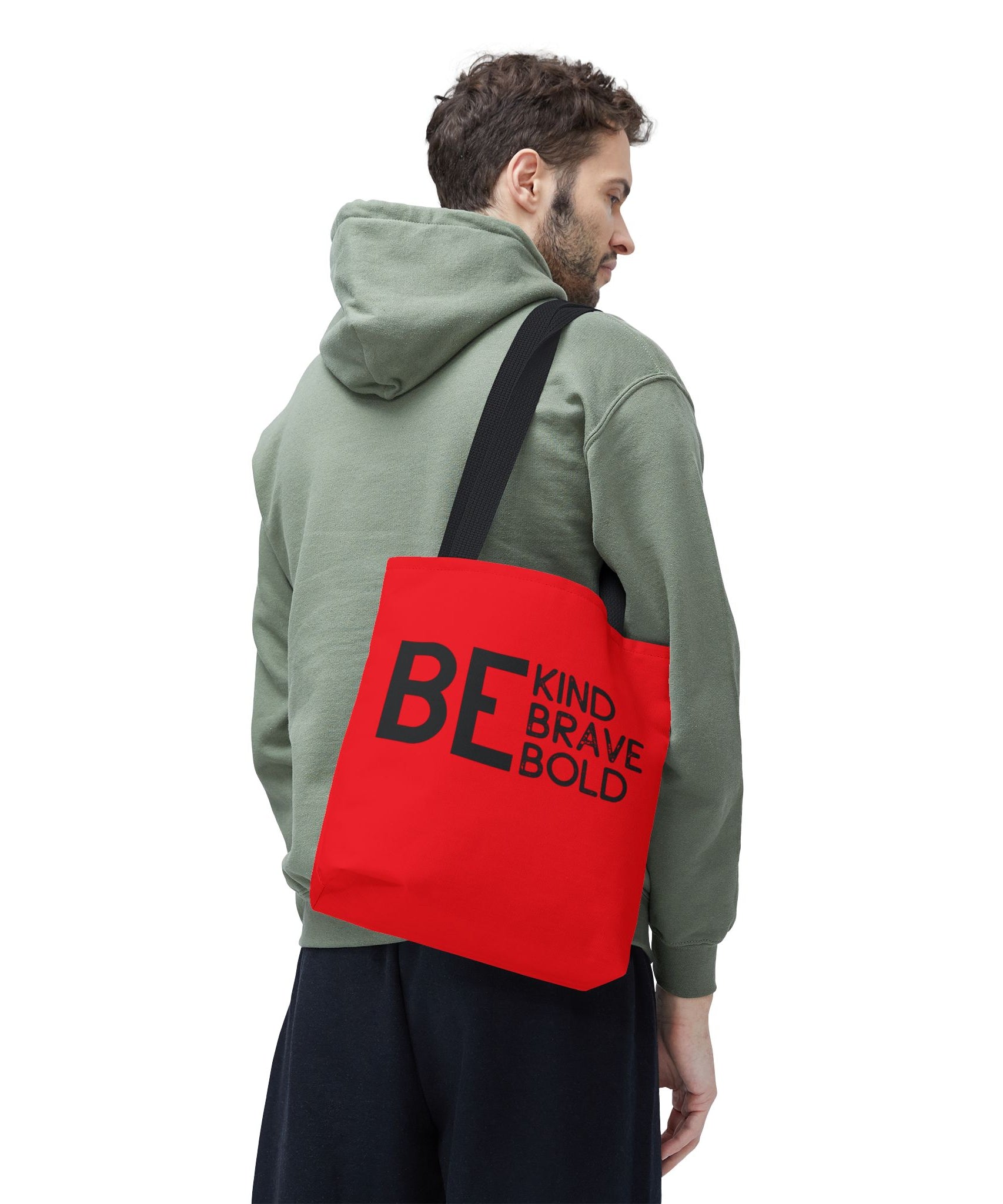 Inspirational Tote Bag - Be Kind Brave Bold - Eco-Friendly Carryall - Red