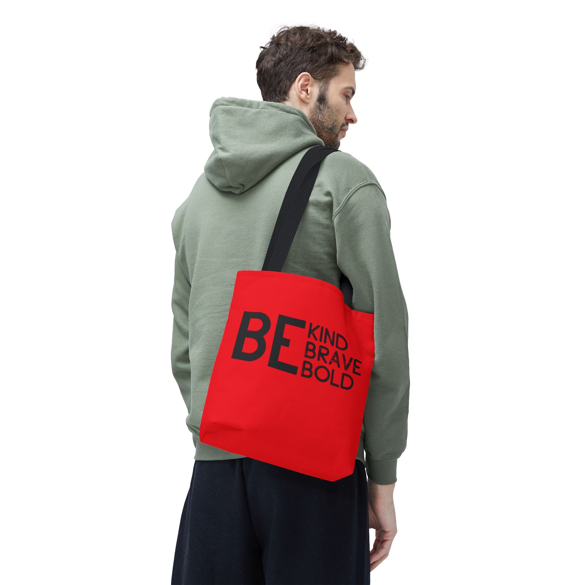 Inspirational Tote Bag - Be Kind Brave Bold - Eco-Friendly Carryall - Red
