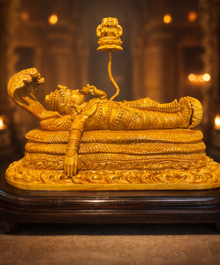 Handmade Anantha Shayanam God Padmanabha Wooden Sculpture | Gallory Hive