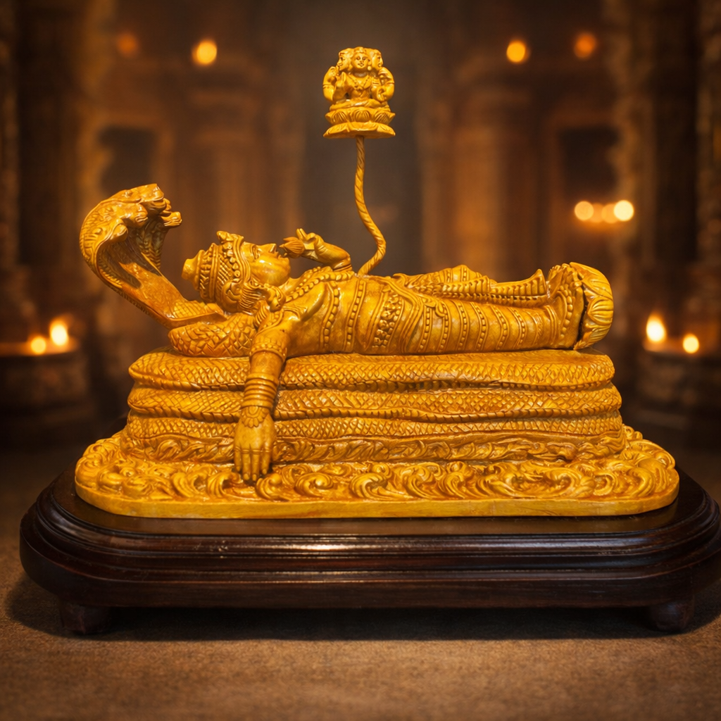 Handmade Anantha Shayanam God Padmanabha Wooden Sculpture | Gallory Hive