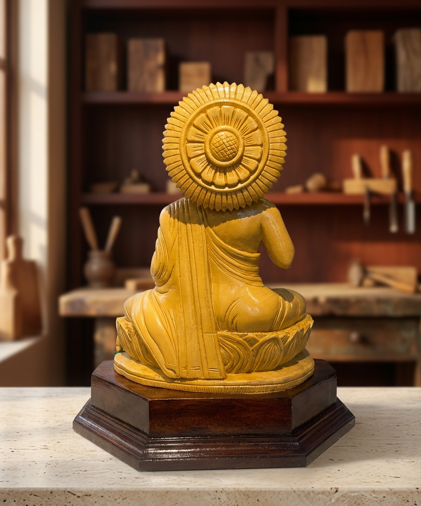Handmade Sitting Lord Budha Wooden Sculpture | Gallory Hive
