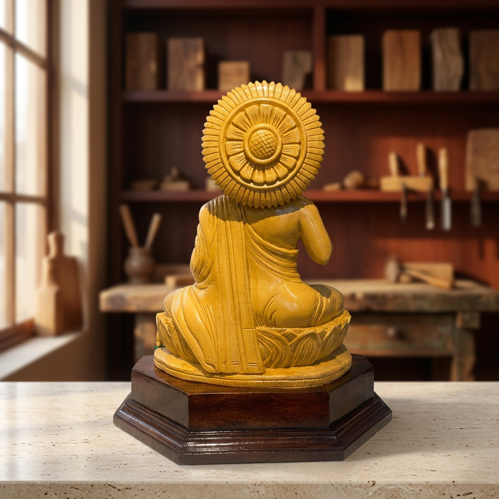 Handmade Sitting Lord Budha Wooden Sculpture | Gallory Hive