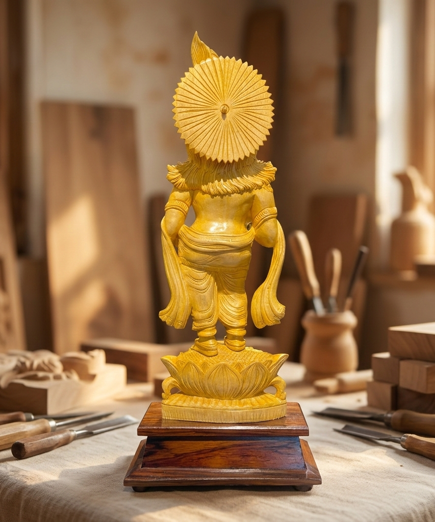 Handmade Standing Muralidhar Krishna Wooden Sculpture | Gallory Hive