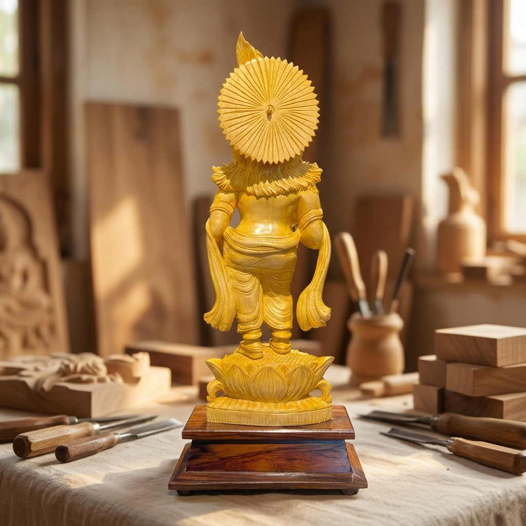 Handmade Standing Muralidhar Krishna Wooden Sculpture | Gallory Hive