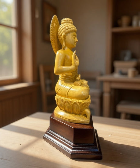 Handmade Sitting Lord Budha Wooden Sculpture | Gallory Hive