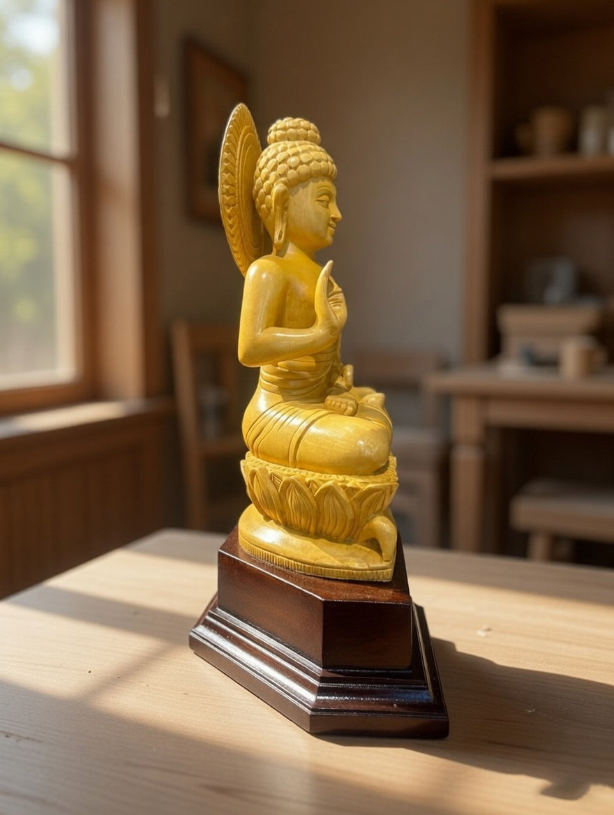 Handmade Sitting Lord Budha Wooden Sculpture | Gallory Hive
