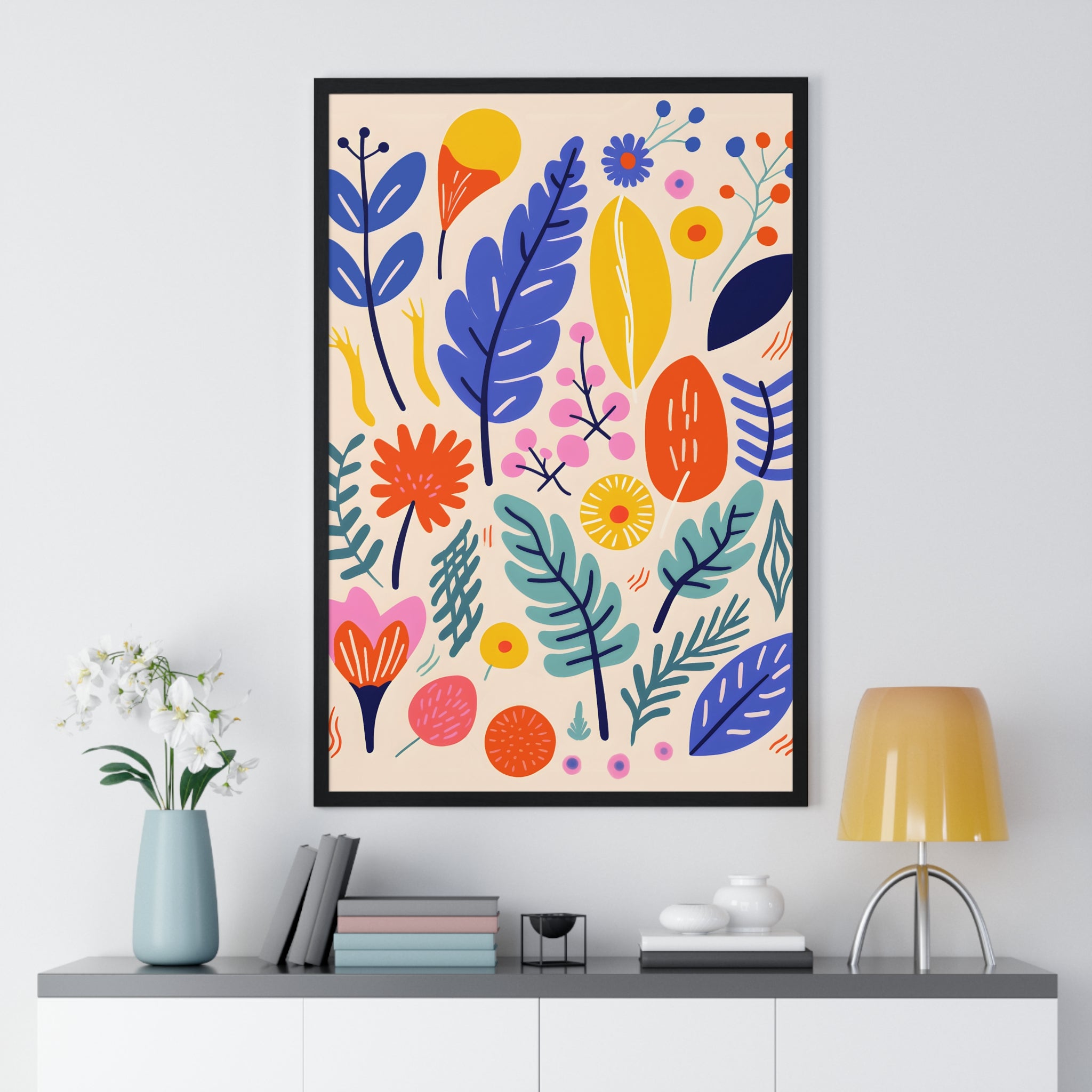 Botanical Pattern Art – Framed Poster with Leaves & Flowers | Gallory Hive