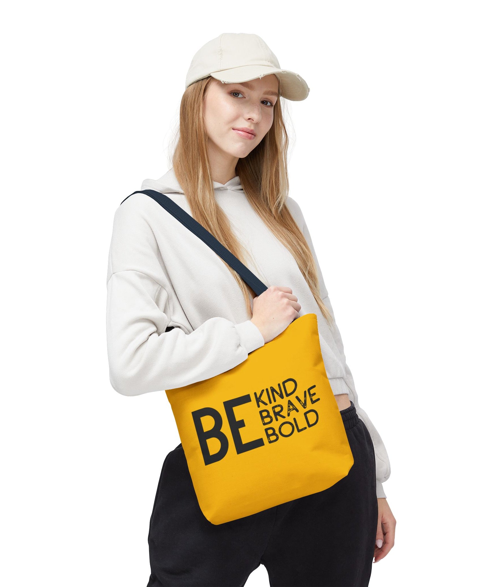Inspirational Tote Bag - Be Kind Brave Bold - Eco-Friendly Carryall - Yellow