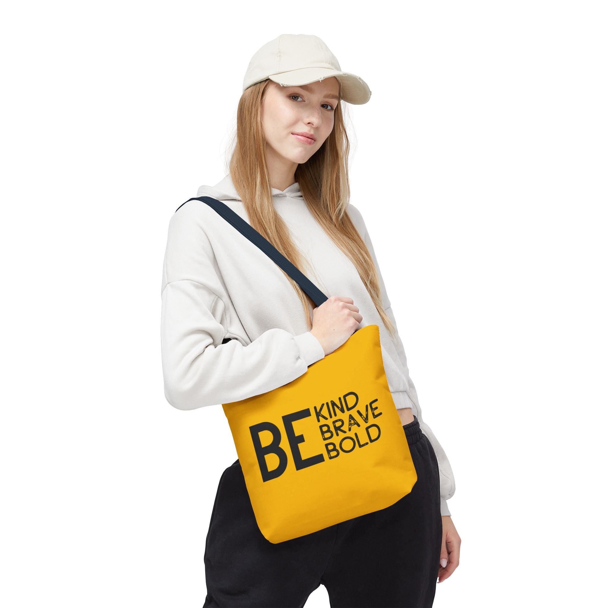 Inspirational Tote Bag - Be Kind Brave Bold - Eco-Friendly Carryall - Yellow