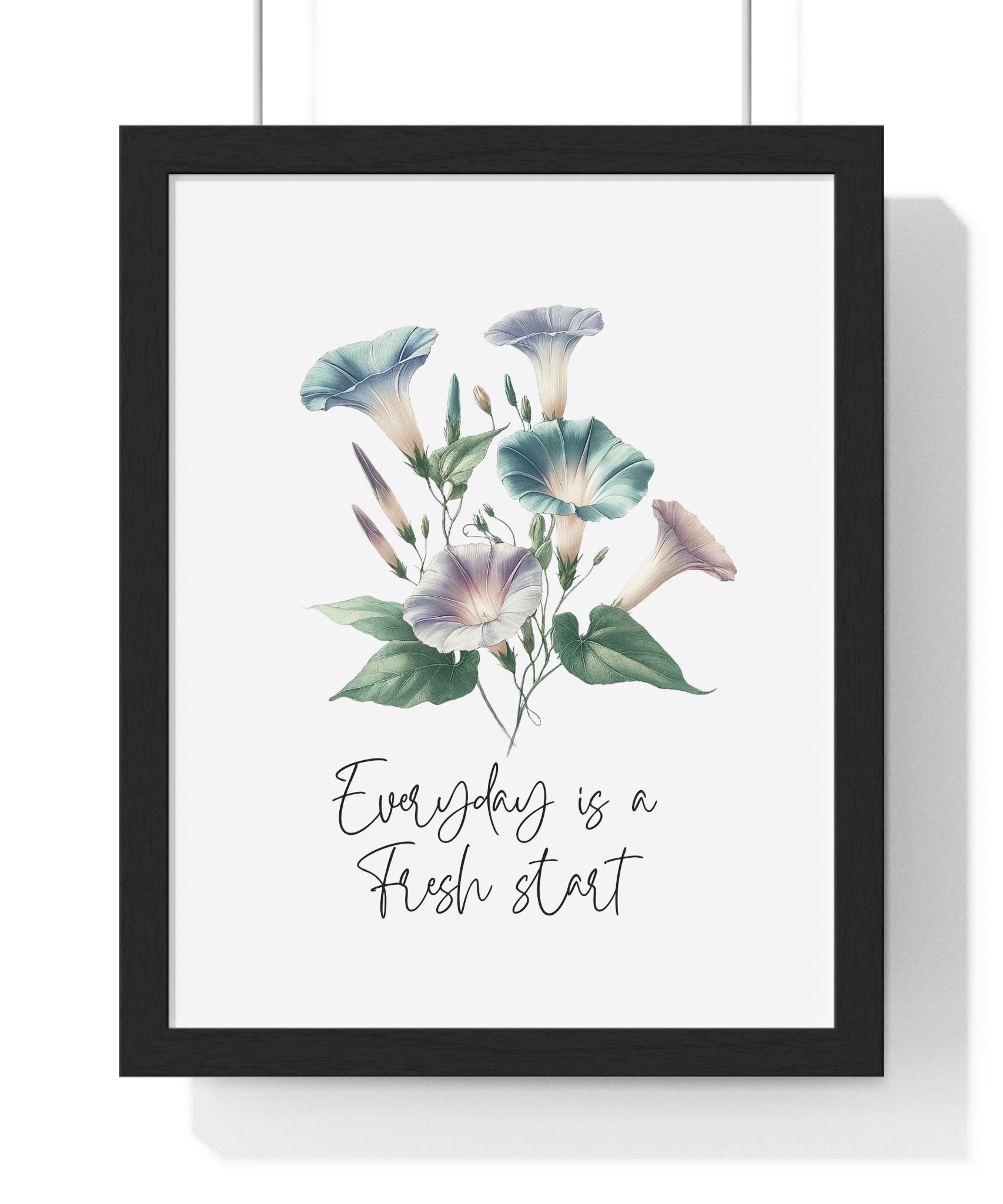 Morning Glory Birth Flower Wall Art – "Everyday is a Fresh Start" | September Floral Print in Wooden Frame