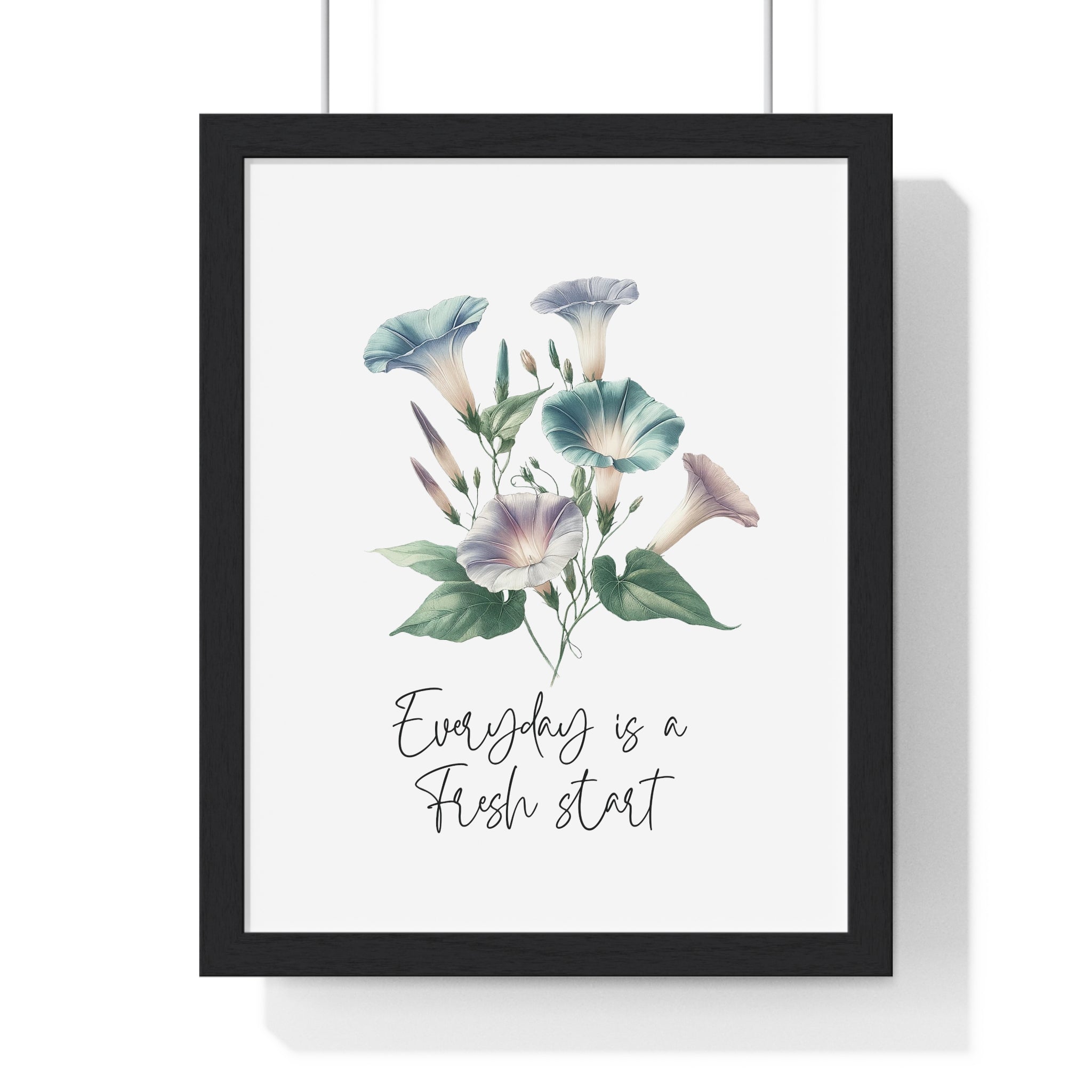 Morning Glory Birth Flower Wall Art – "Everyday is a Fresh Start" | September Floral Print in Wooden Frame