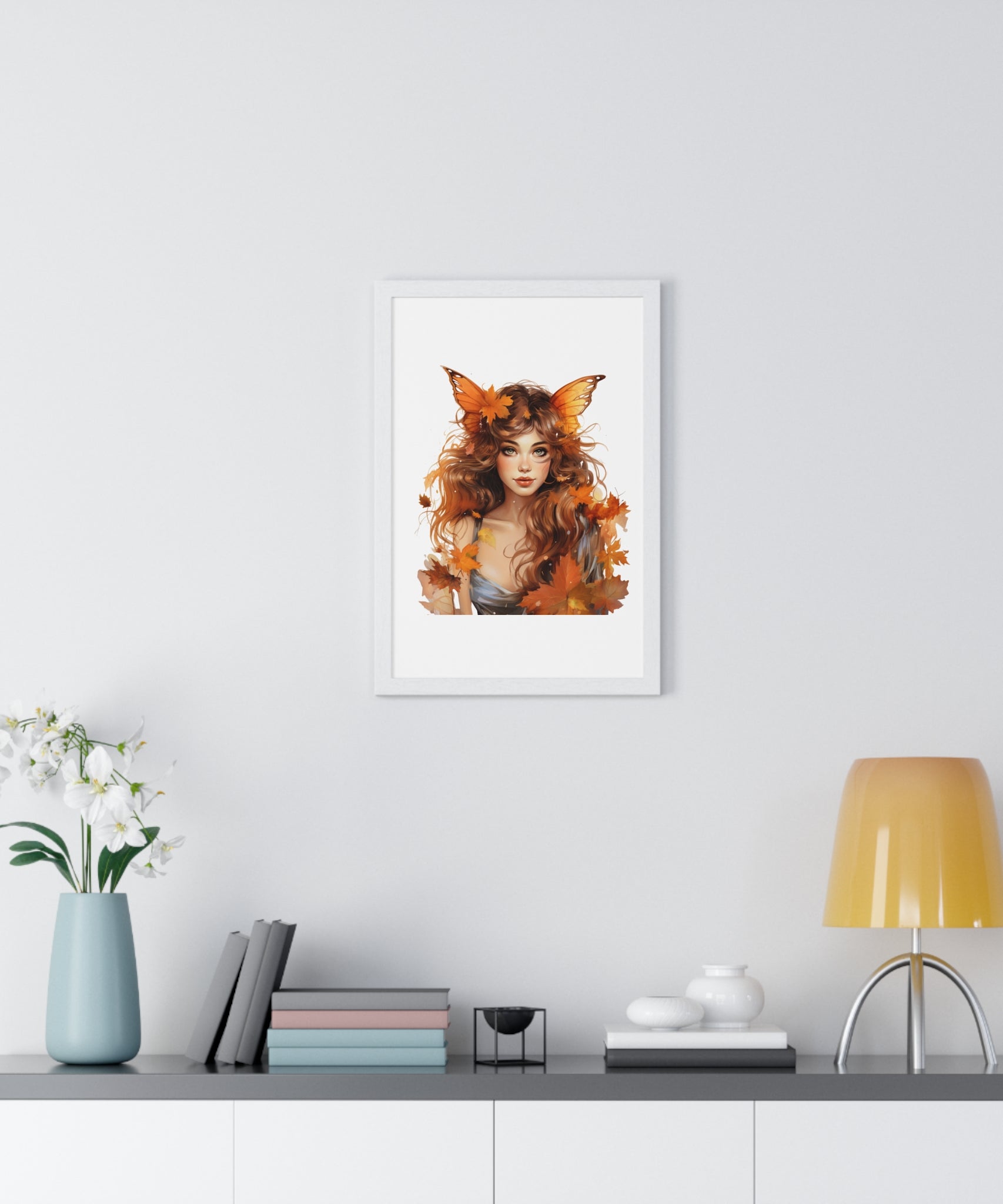 Autumn Fairy Wall Art – Butterfly Muse with Leaf Crown