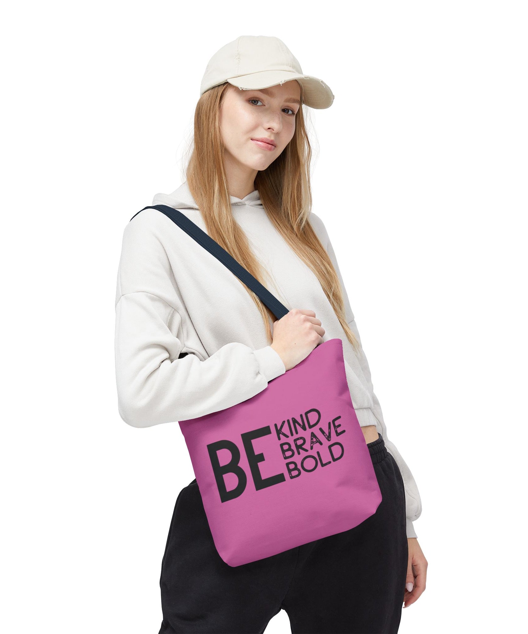 Inspirational Tote Bag - Be Kind Brave Bold - Eco-Friendly Carryall - Light Pink