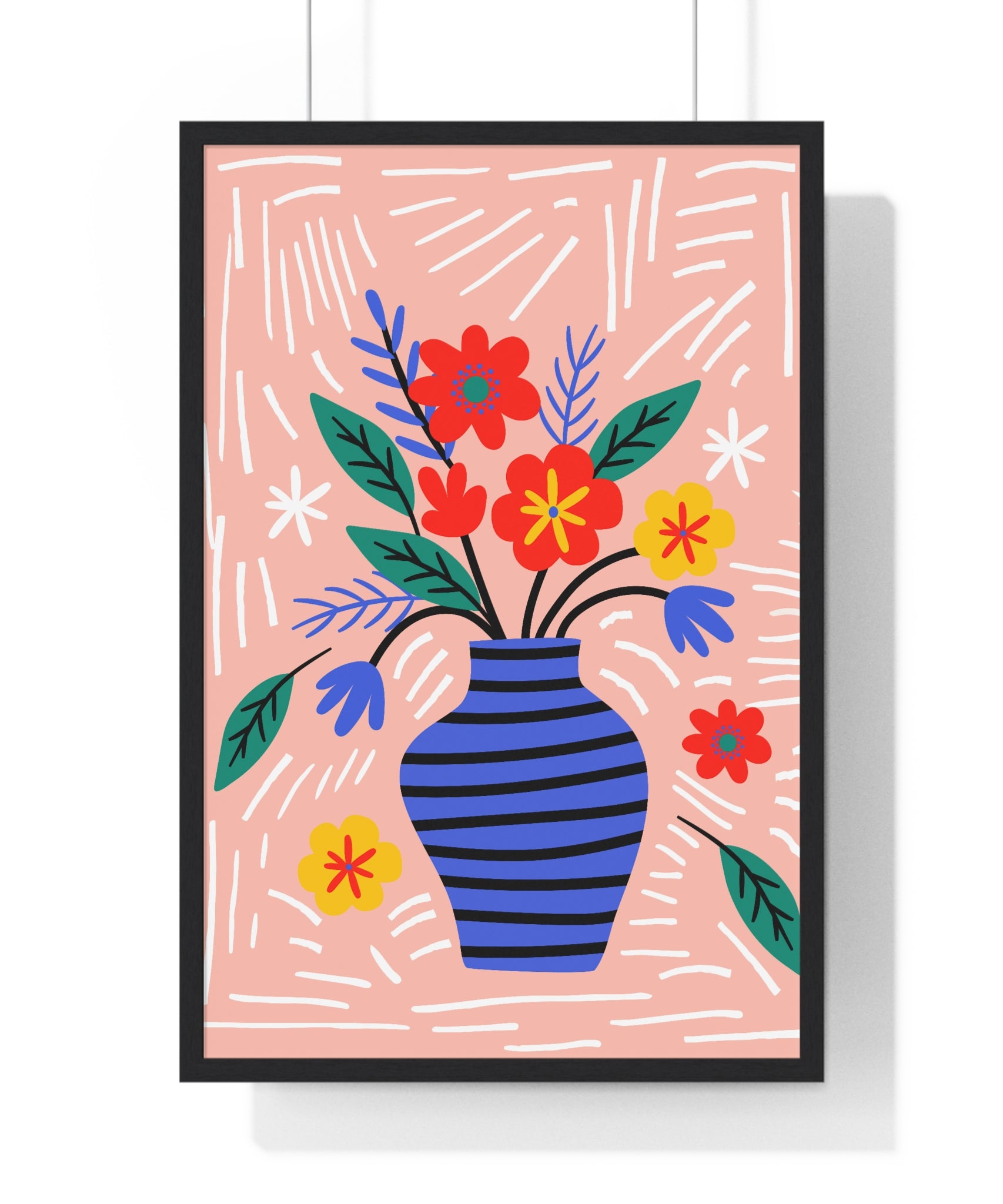 Modern Whimsy: Bold Floral Art on Premium Wooden Framed Matte Posters