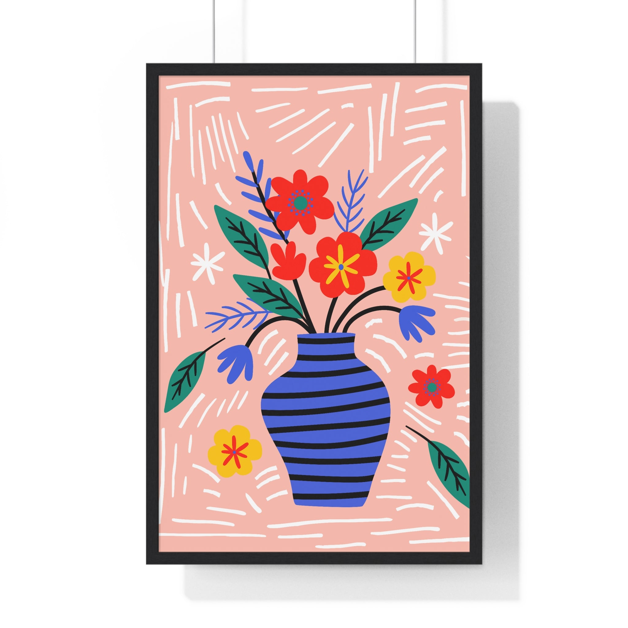Modern Whimsy: Bold Floral Art on Premium Wooden Framed Matte Posters