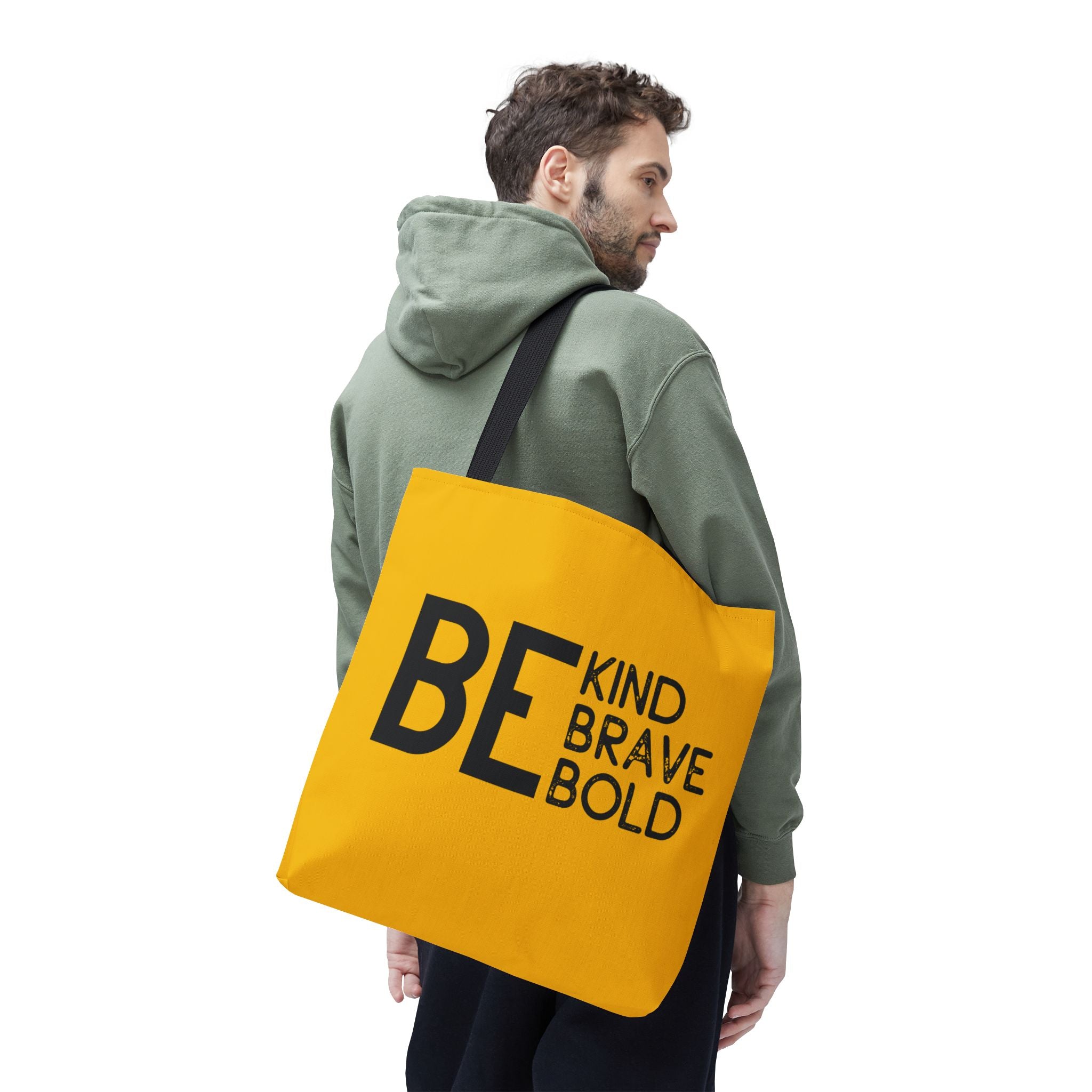 Inspirational Tote Bag - Be Kind Brave Bold - Eco-Friendly Carryall - Yellow
