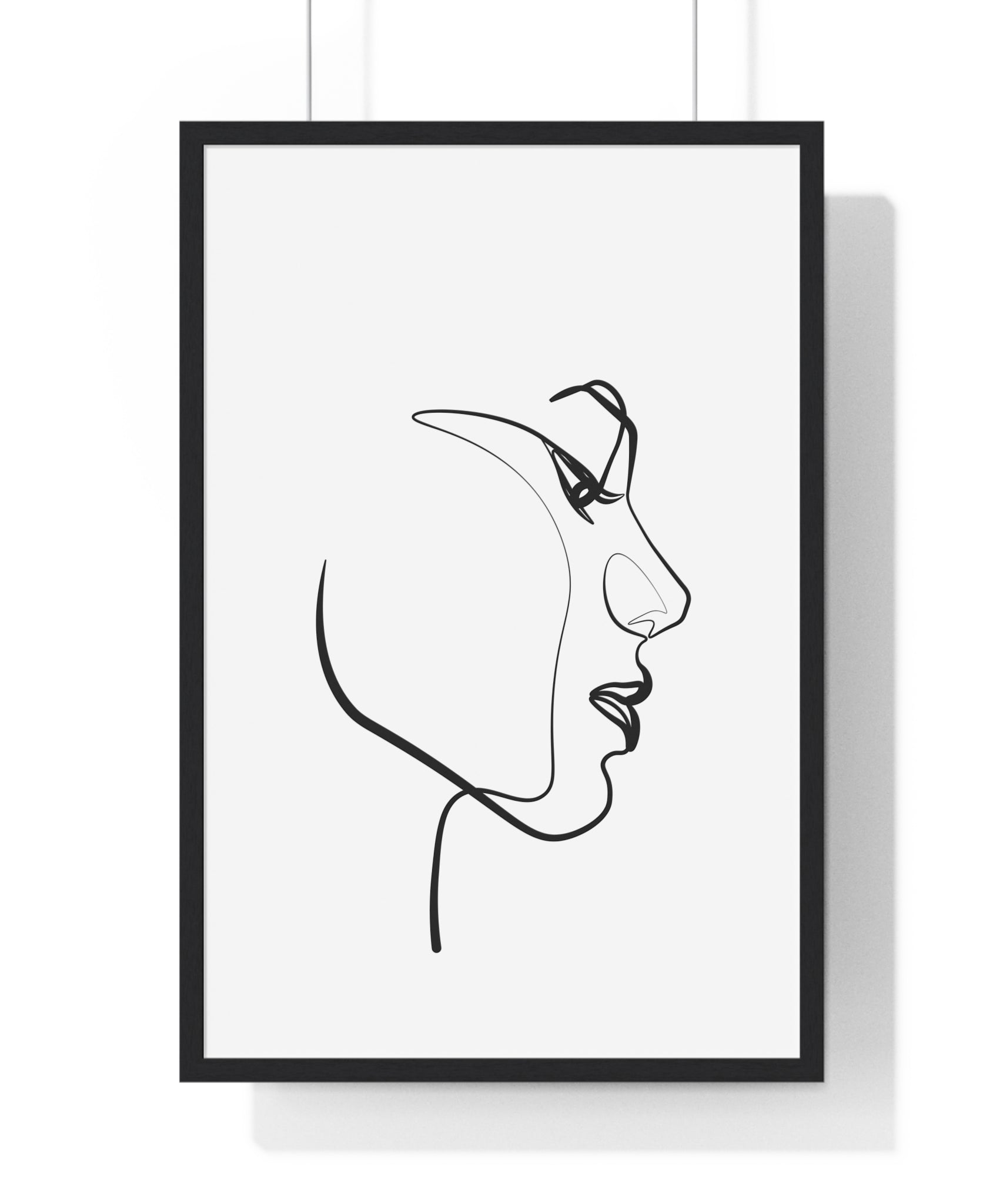 Minimalist Profile Line Art Poster – Abstract Face Drawing in Premium Wood Frame