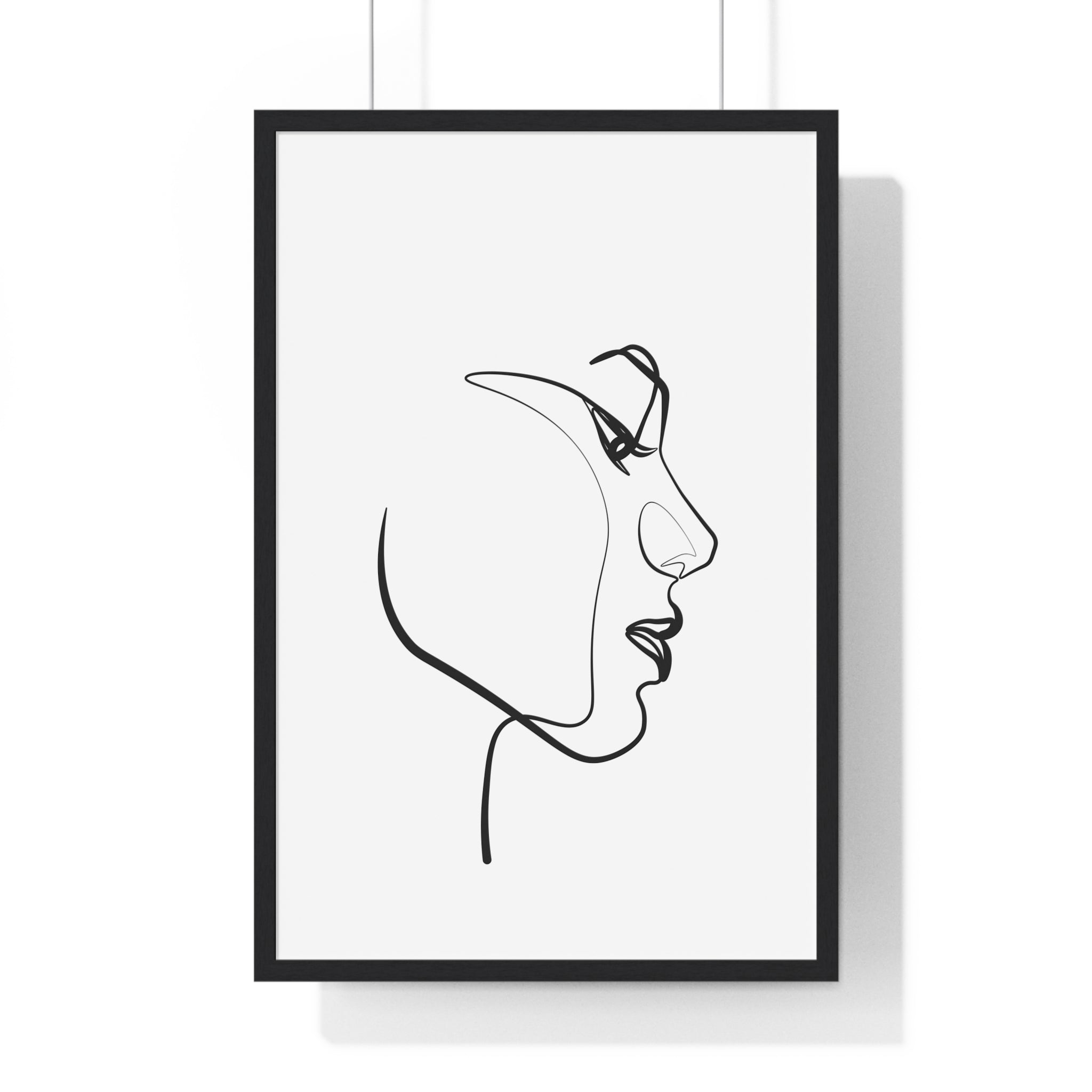 Minimalist Profile Line Art Poster – Abstract Face Drawing in Premium Wood Frame