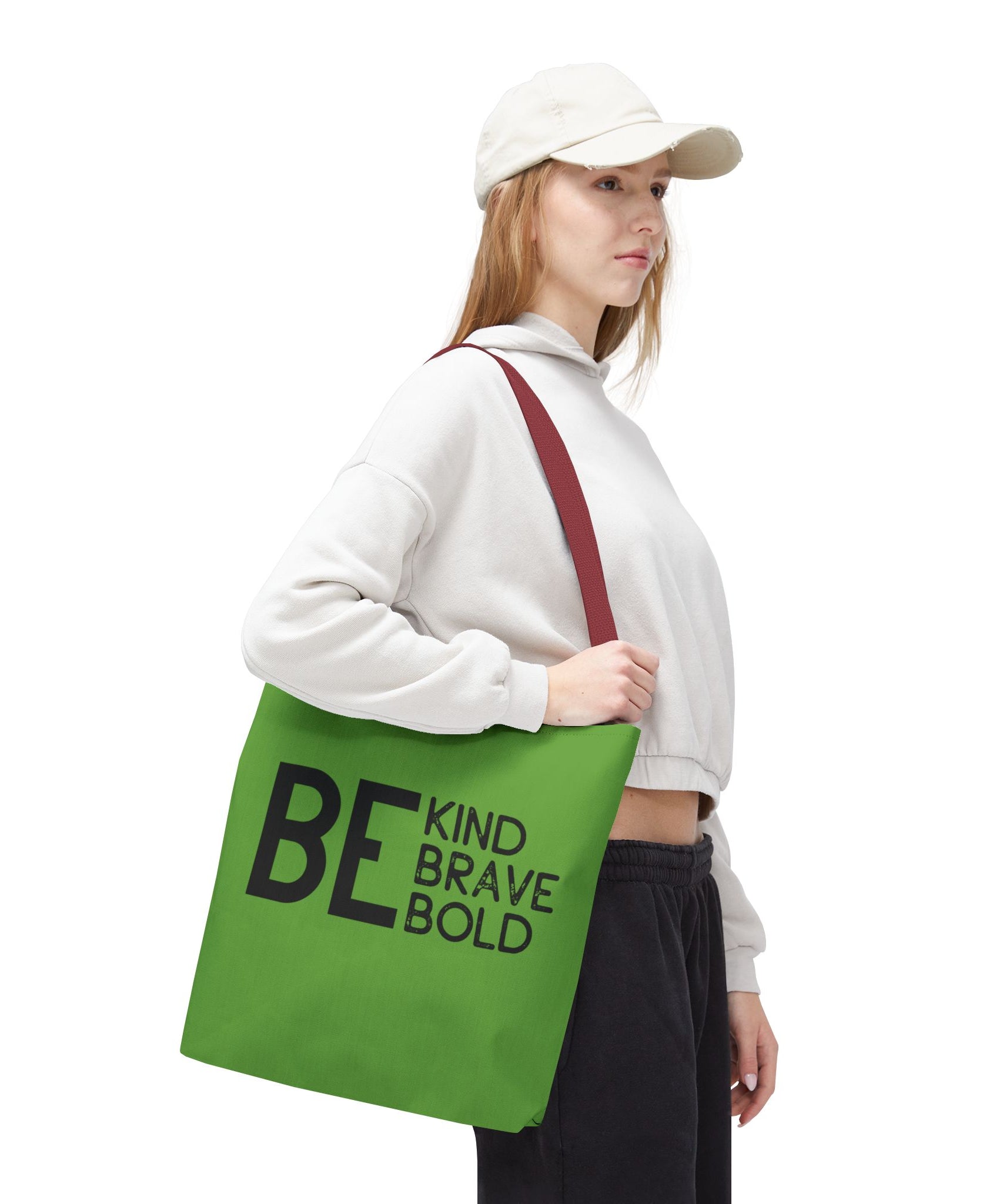Inspirational Tote Bag - Be Kind Brave Bold - Eco-Friendly Carryall - Green