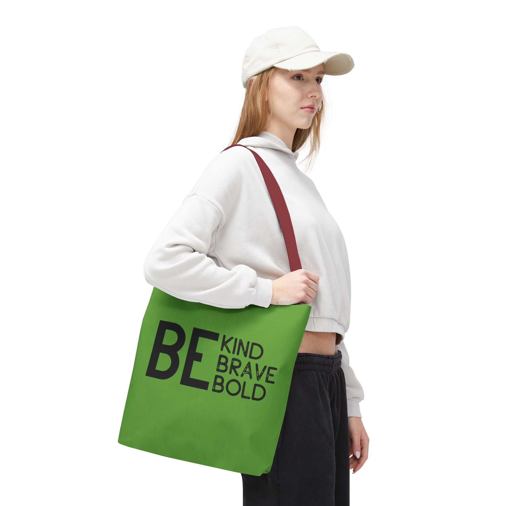 Inspirational Tote Bag - Be Kind Brave Bold - Eco-Friendly Carryall - Green