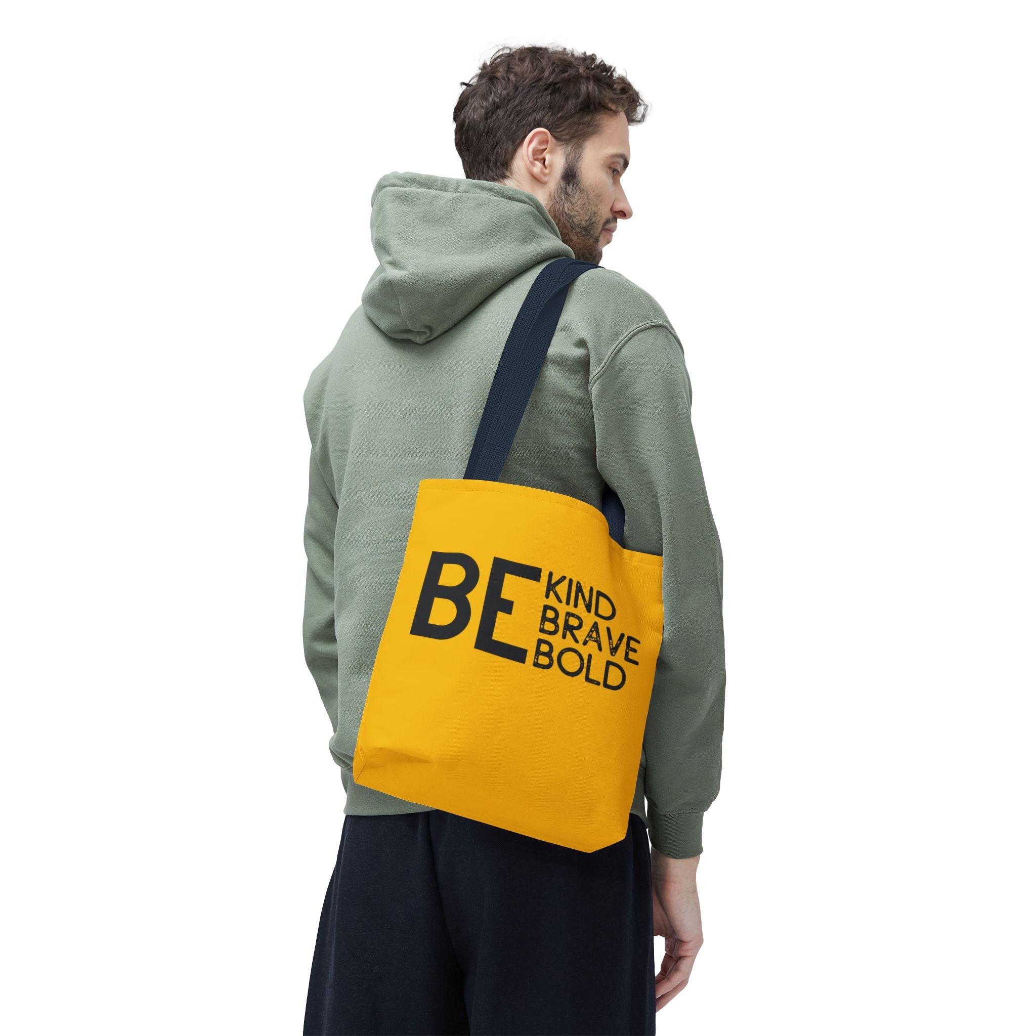 Inspirational Tote Bag - Be Kind Brave Bold - Eco-Friendly Carryall - Yellow