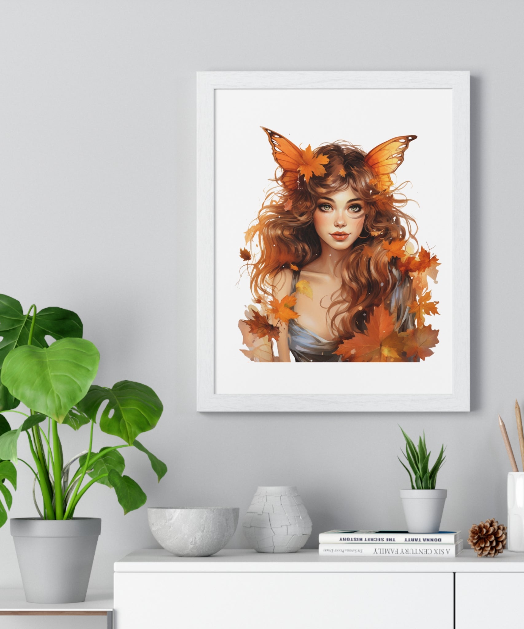 Autumn Fairy Wall Art – Butterfly Muse with Leaf Crown