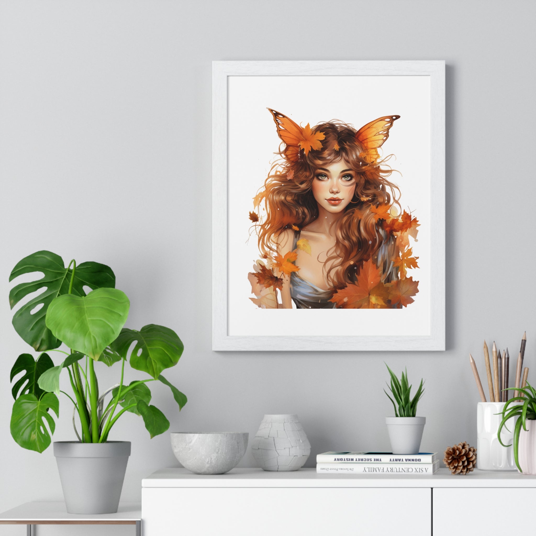 Autumn Fairy Wall Art – Butterfly Muse with Leaf Crown