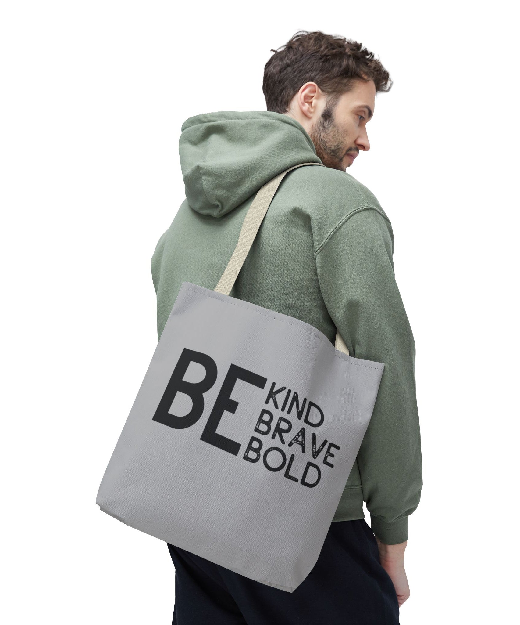 Inspirational Tote Bag - Be Kind Brave Bold - Eco-Friendly Carryall - Light Grey