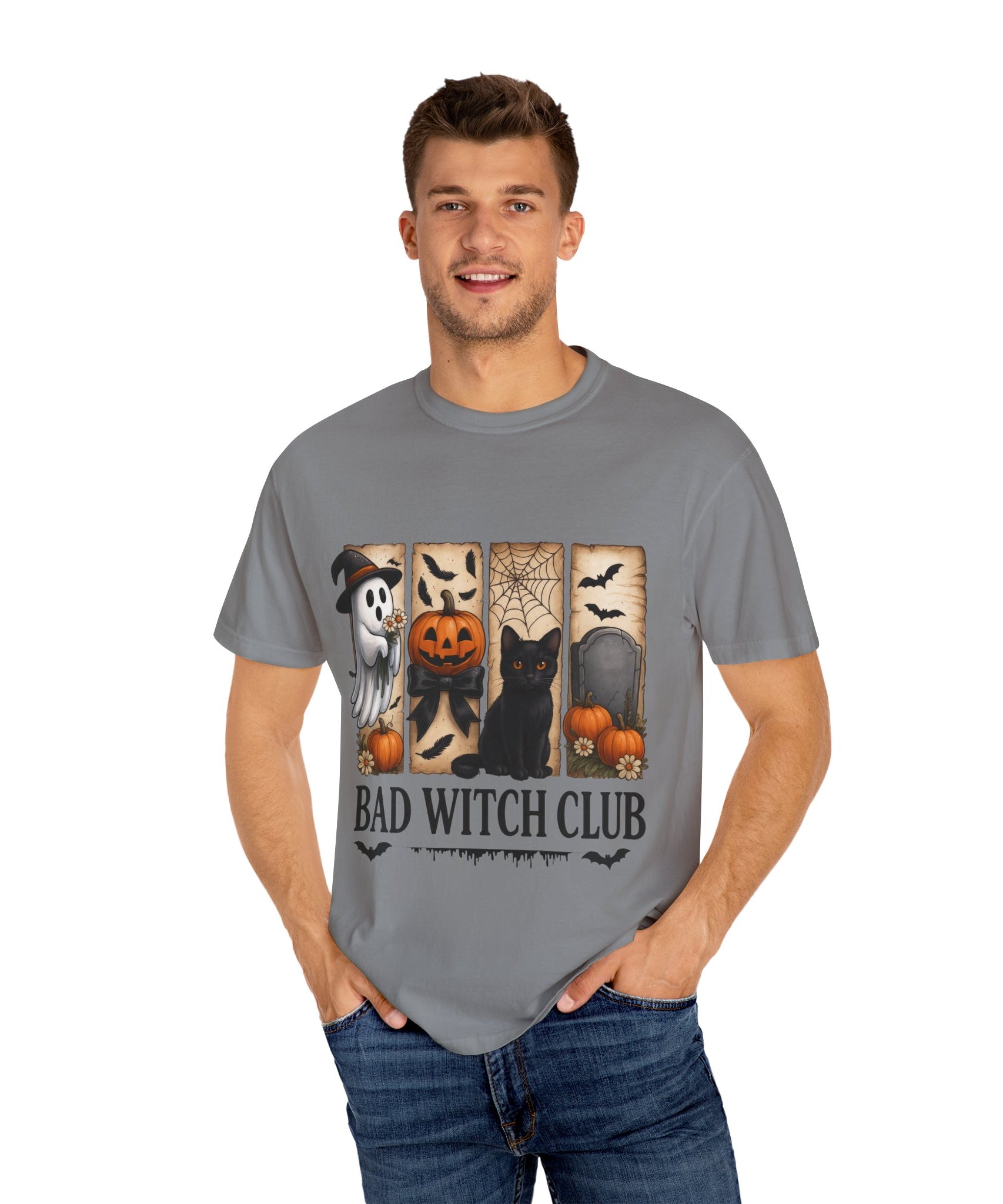 Bad Witch Club Halloween T-Shirt – Cute Ghost, Black Cat, Pumpkin & Spooky Gothic Design - Gallory Hive