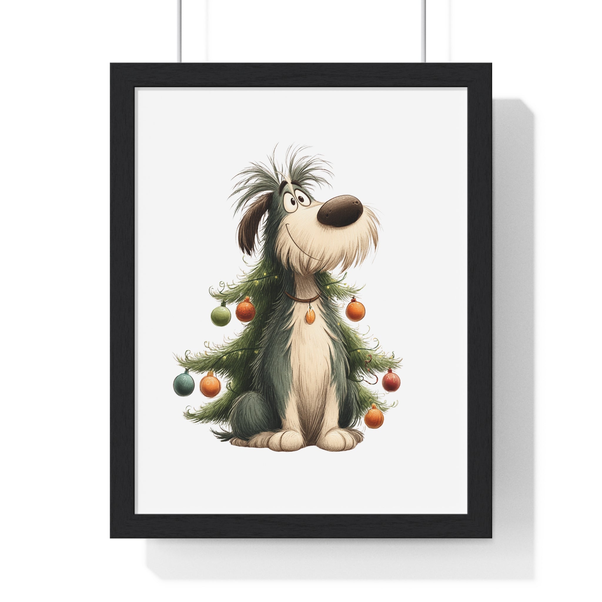 Festive Dog as Christmas Tree – Framed Wooden Wall Art