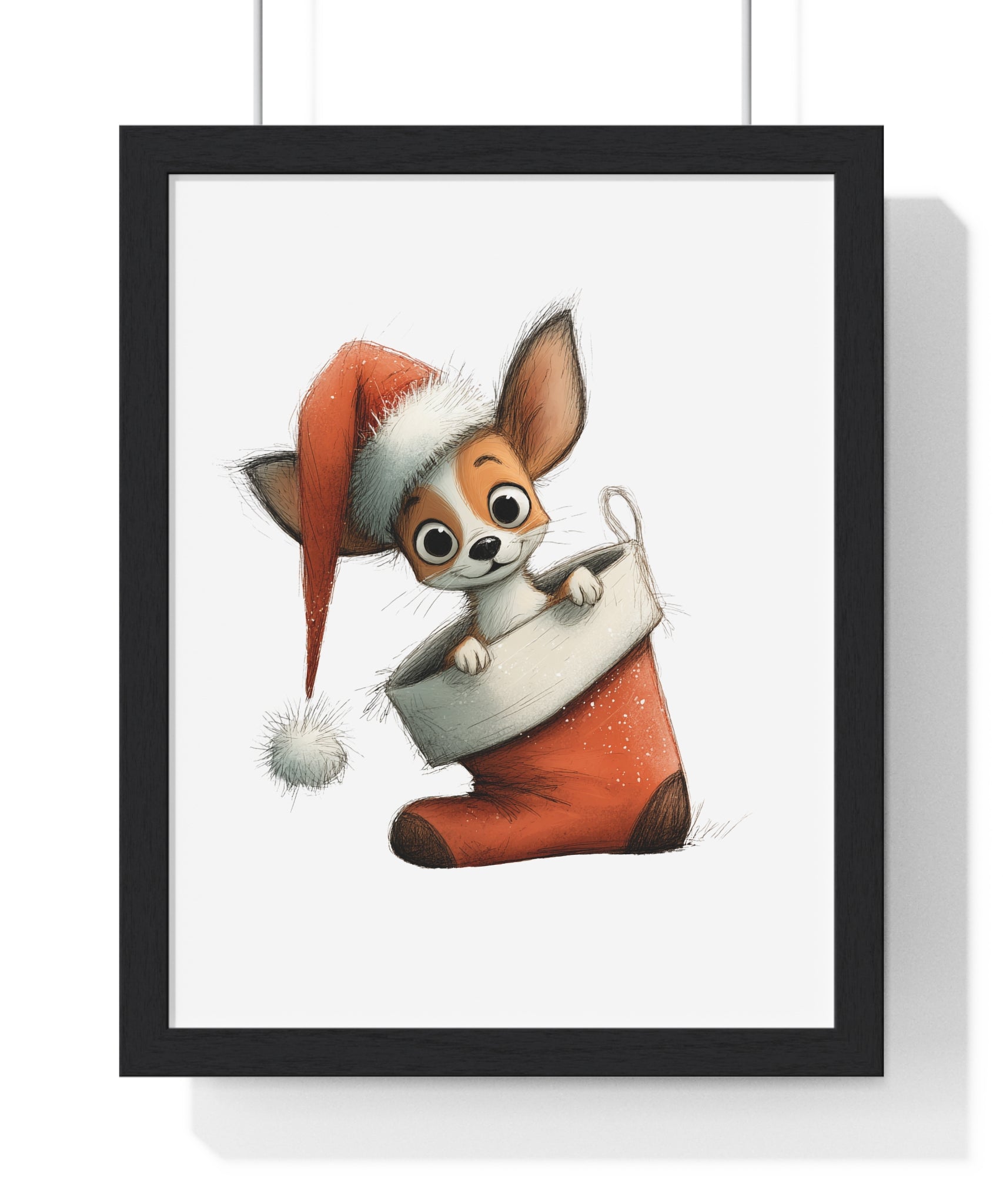 Festive Chihuahua in Christmas Stocking – Wooden Wall Frame Decor