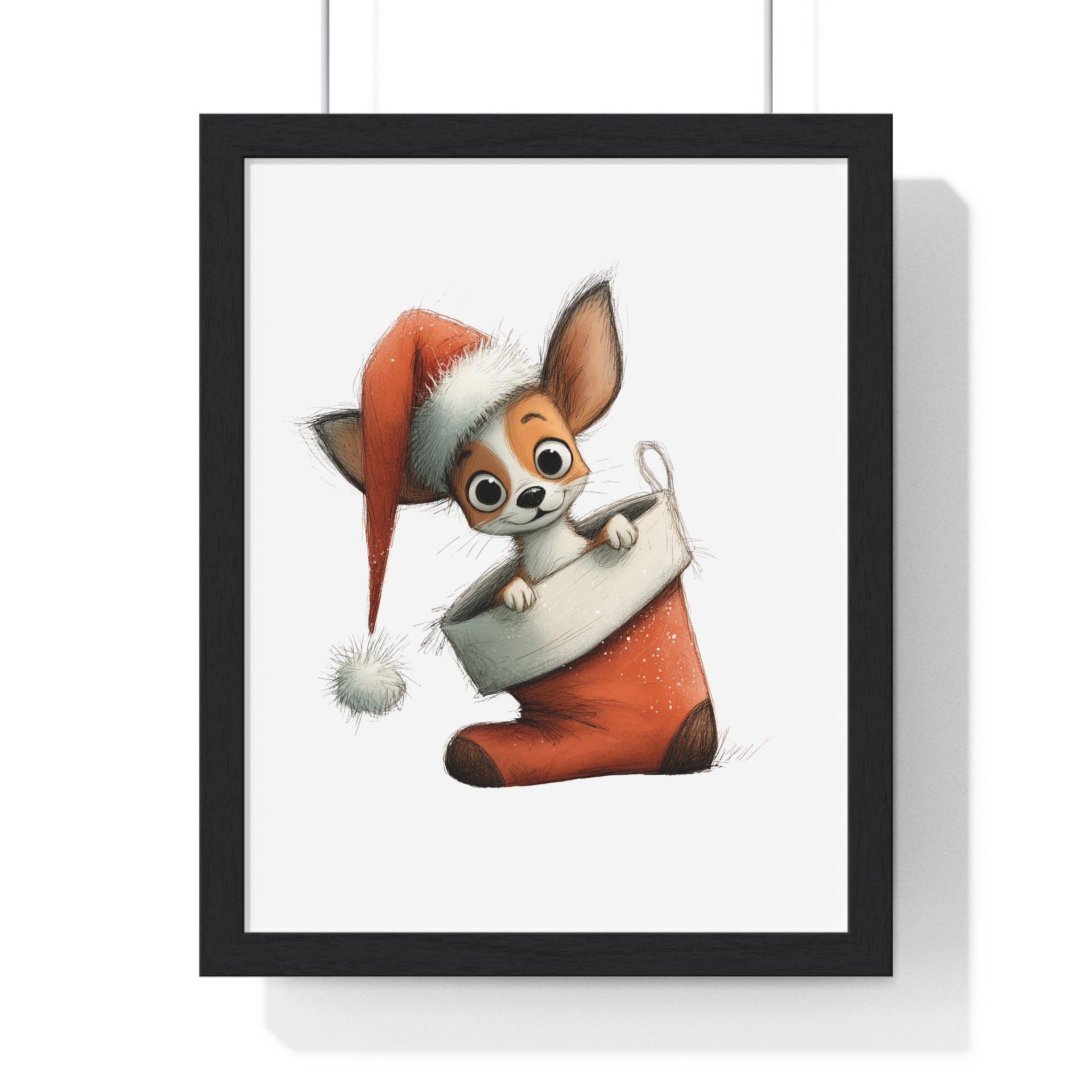 Festive Chihuahua in Christmas Stocking – Wooden Wall Frame Decor
