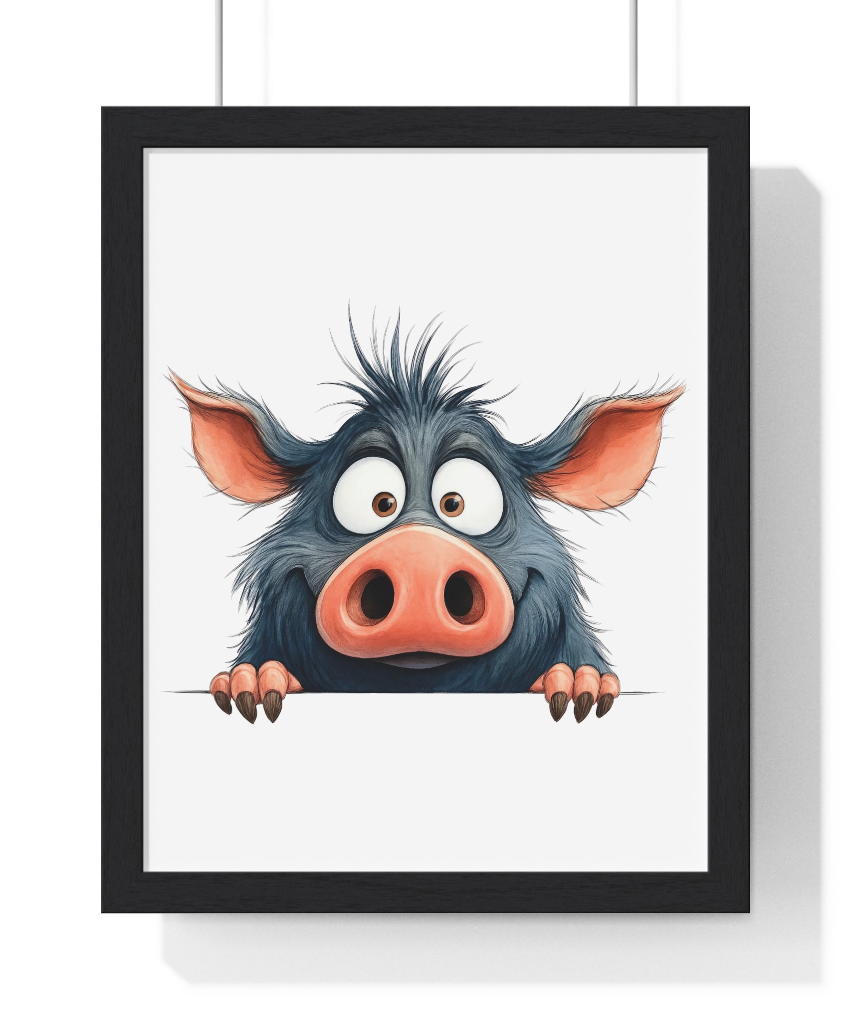Wooden Frame Wall Decor with Quirky Monster Print
