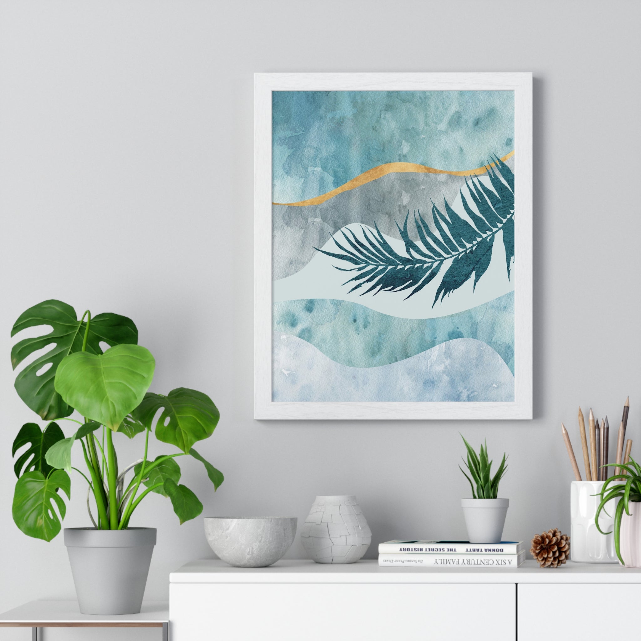 Modern Abstract Botanical Leaf Art on Premium Wood Frames – Matte Museum-Quality Posters