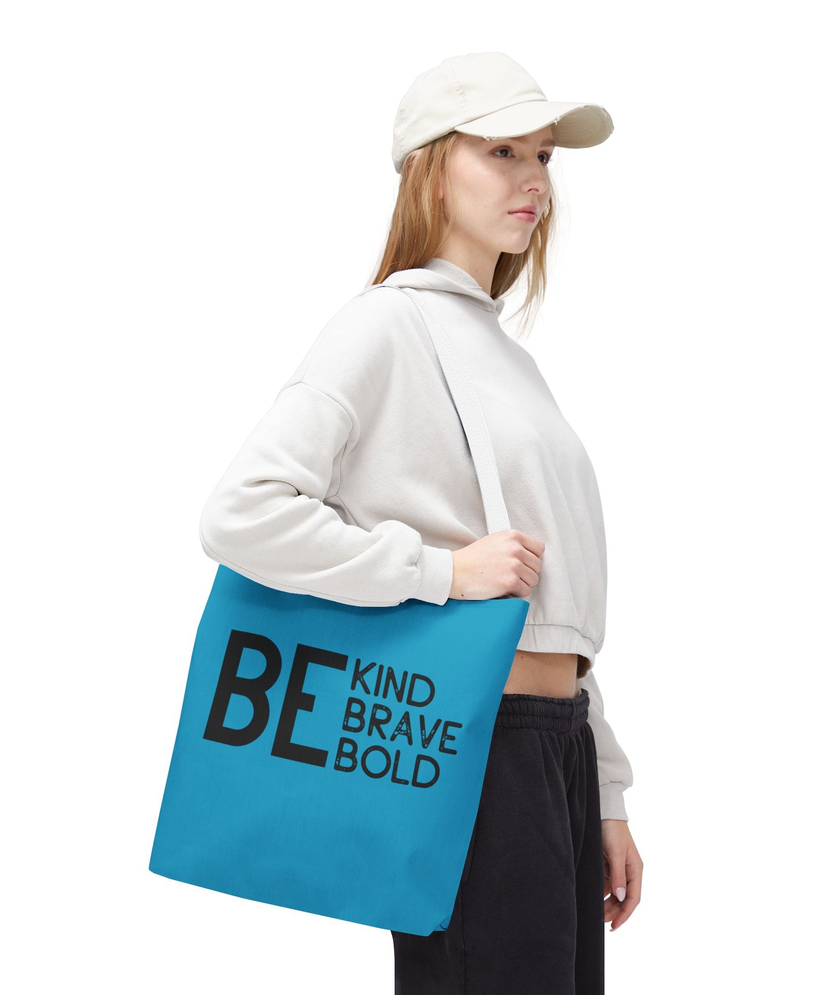 Inspirational Tote Bag - Be Kind Brave Bold - Eco-Friendly Carryall - Turquoise