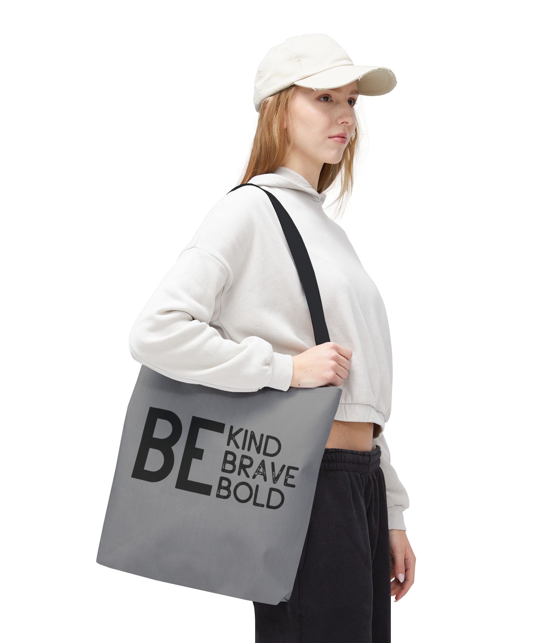 Inspirational Tote Bag - Be Kind Brave Bold - Eco-Friendly Carryall - Grey