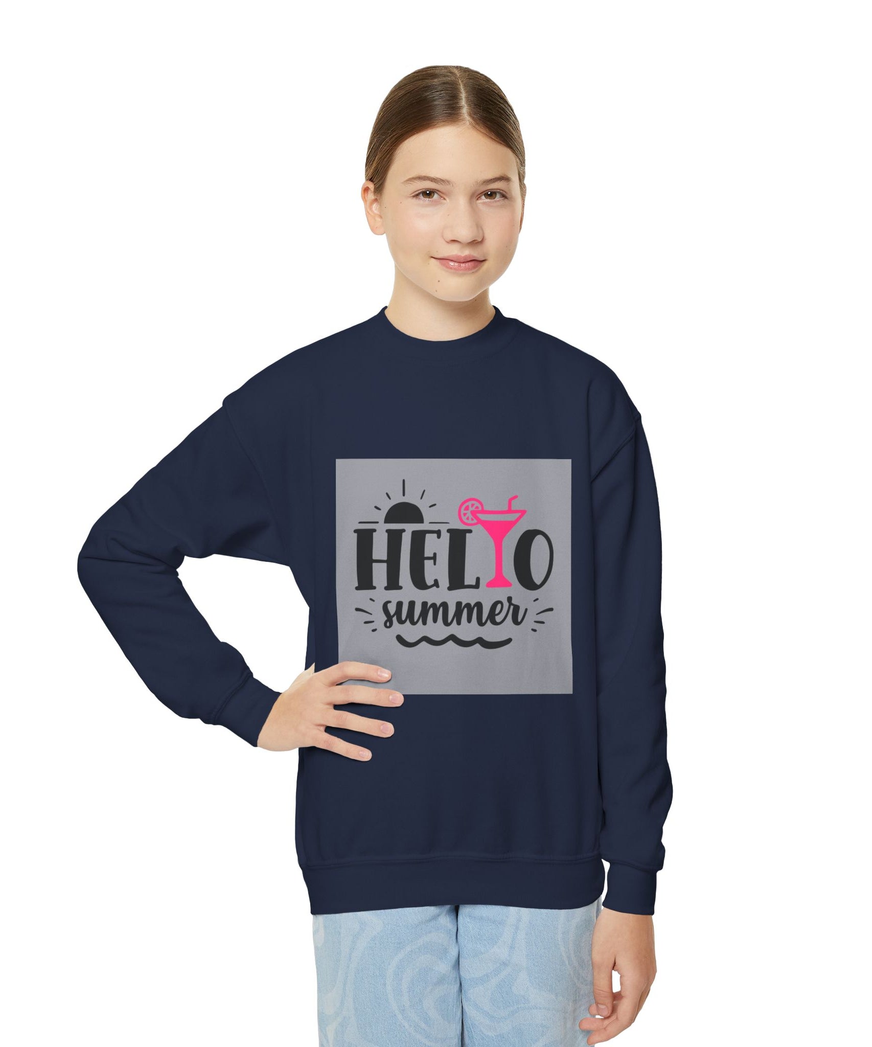 Hello Summer Youth Crewneck Sweatshirt - Fun Casual Wear for Kids - Gallory Hive