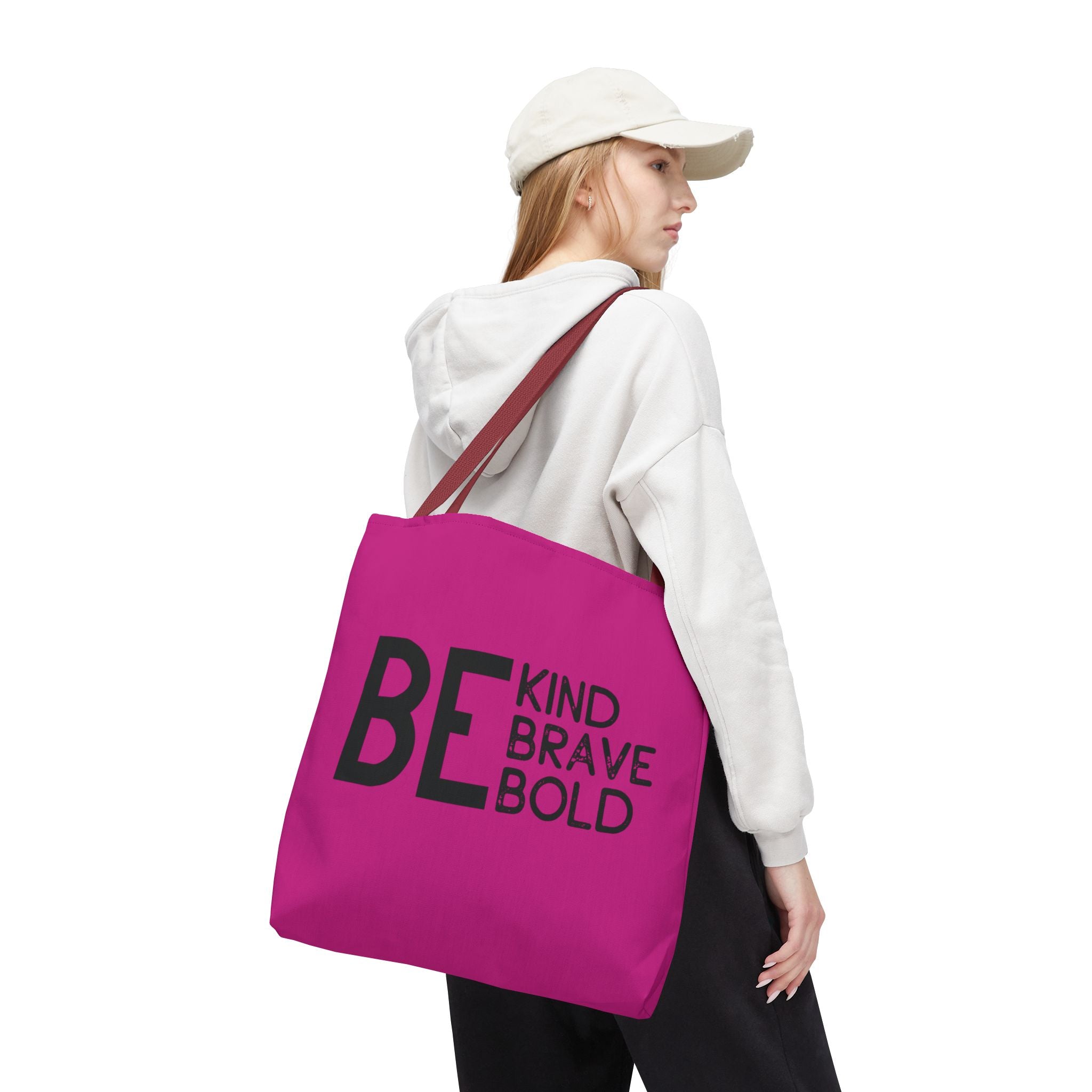Inspirational Tote Bag - Be Kind Brave Bold - Eco-Friendly Carryall - Dark Pink