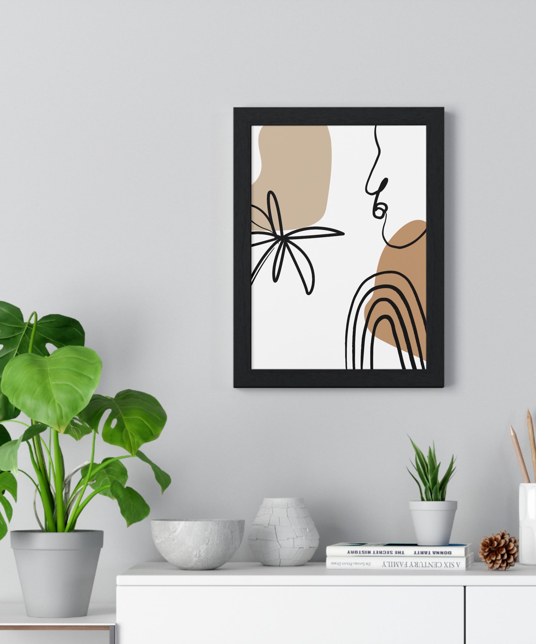 Abstract Face & Floral Art – Wooden Framed Poster