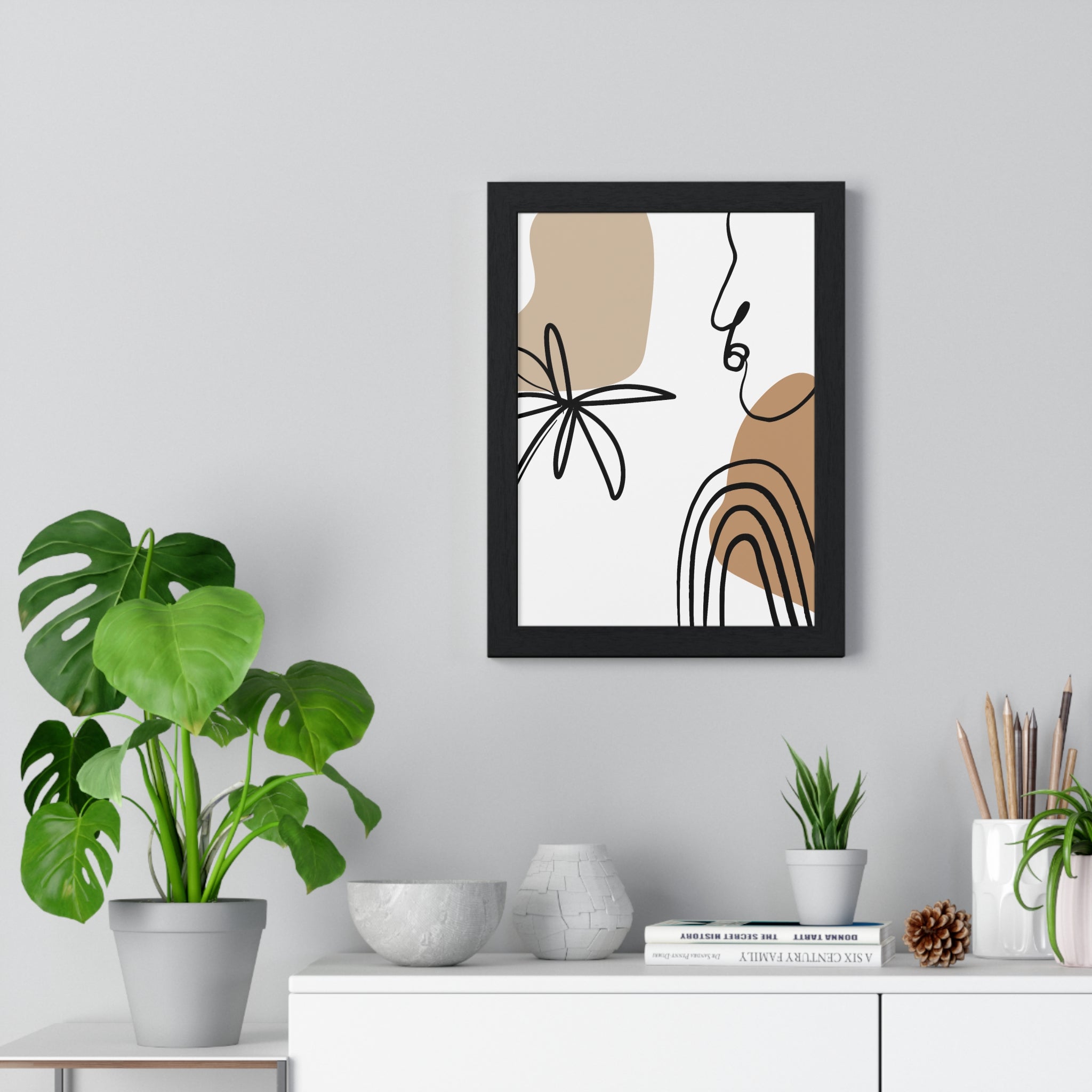 Abstract Face & Floral Art – Wooden Framed Poster