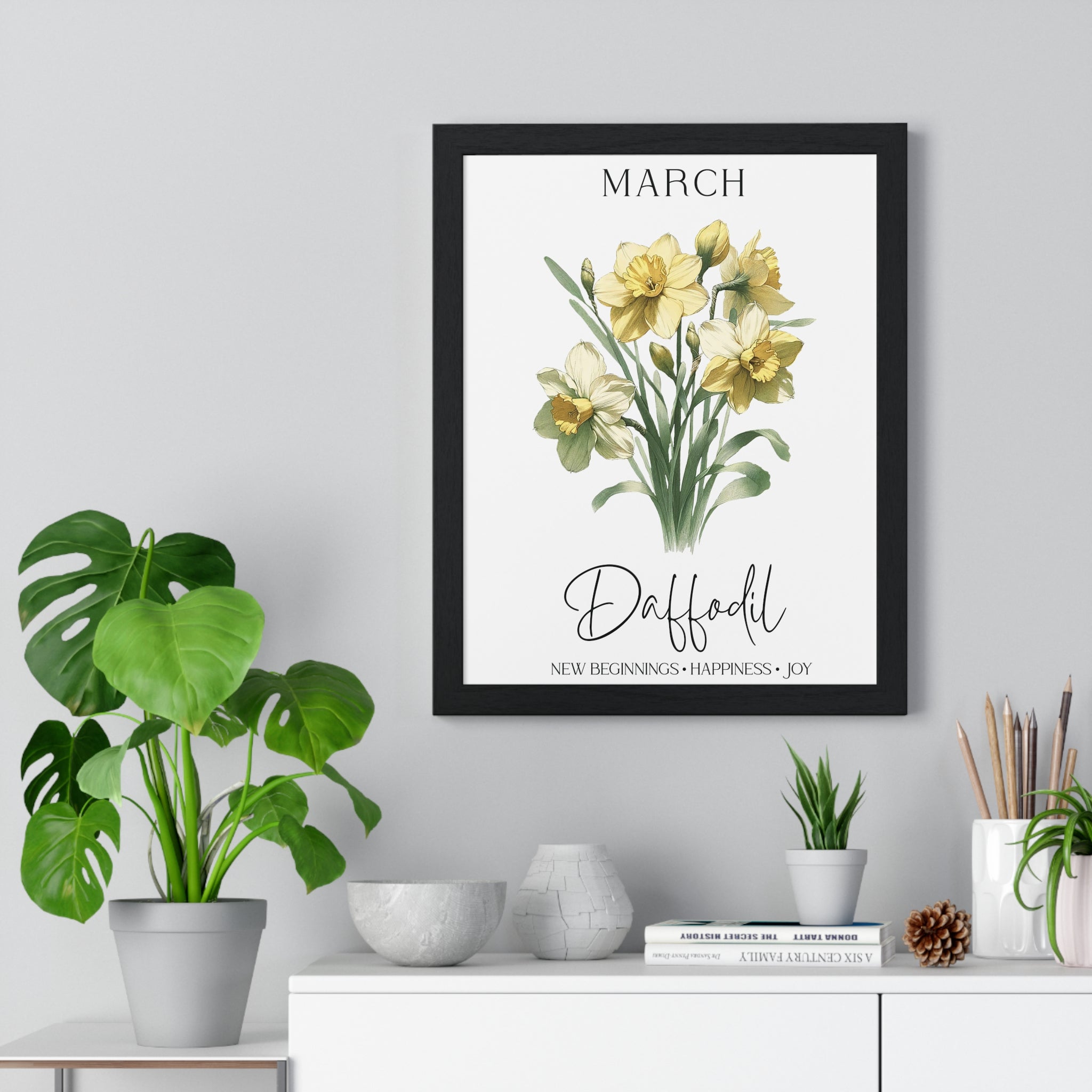 March Birth Flower – Daffodil Wooden Framed Wall Art (New Beginnings • Happiness • Joy)