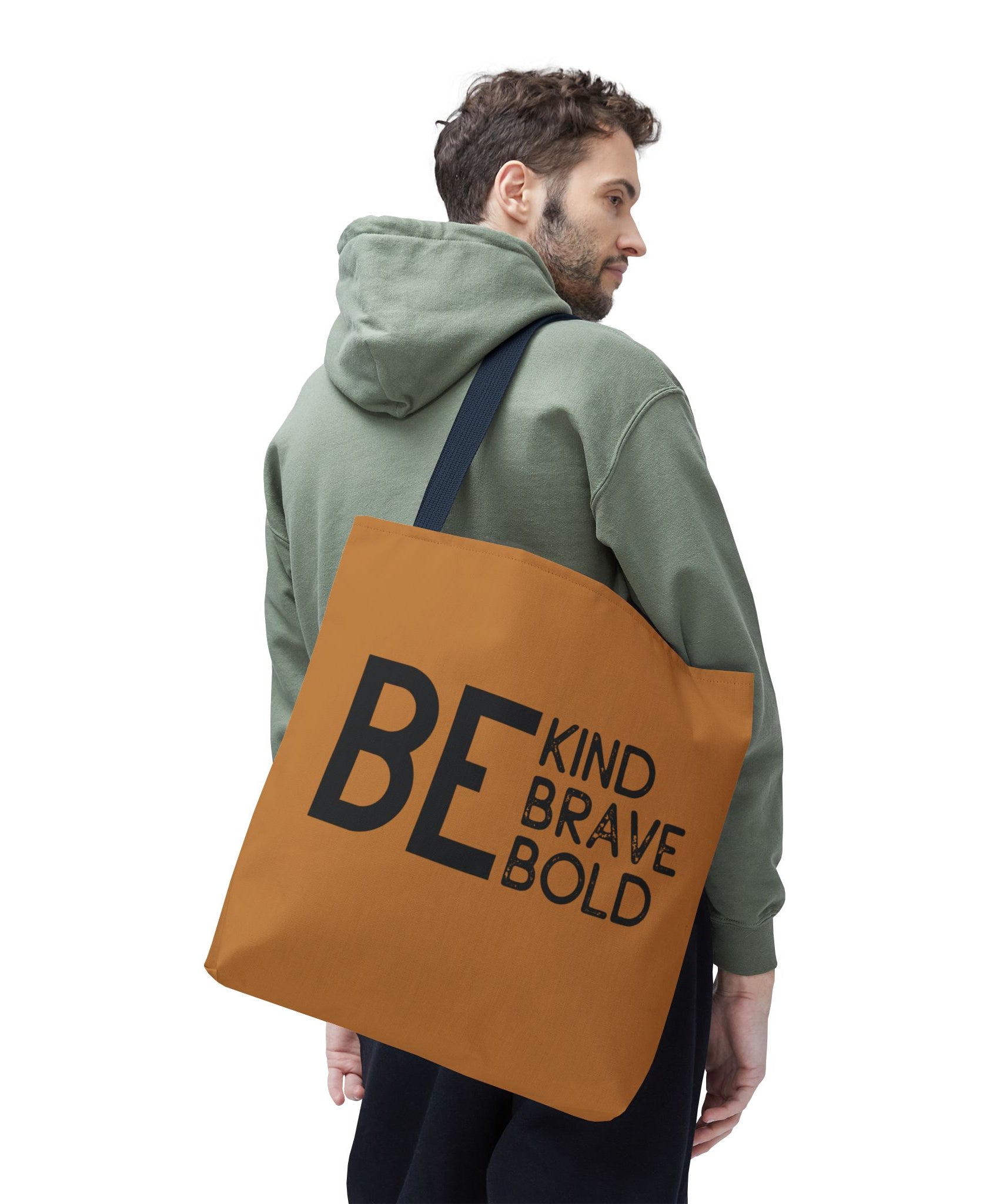 Inspirational Tote Bag - Be Kind Brave Bold - Eco-Friendly Carryall - Light Brown