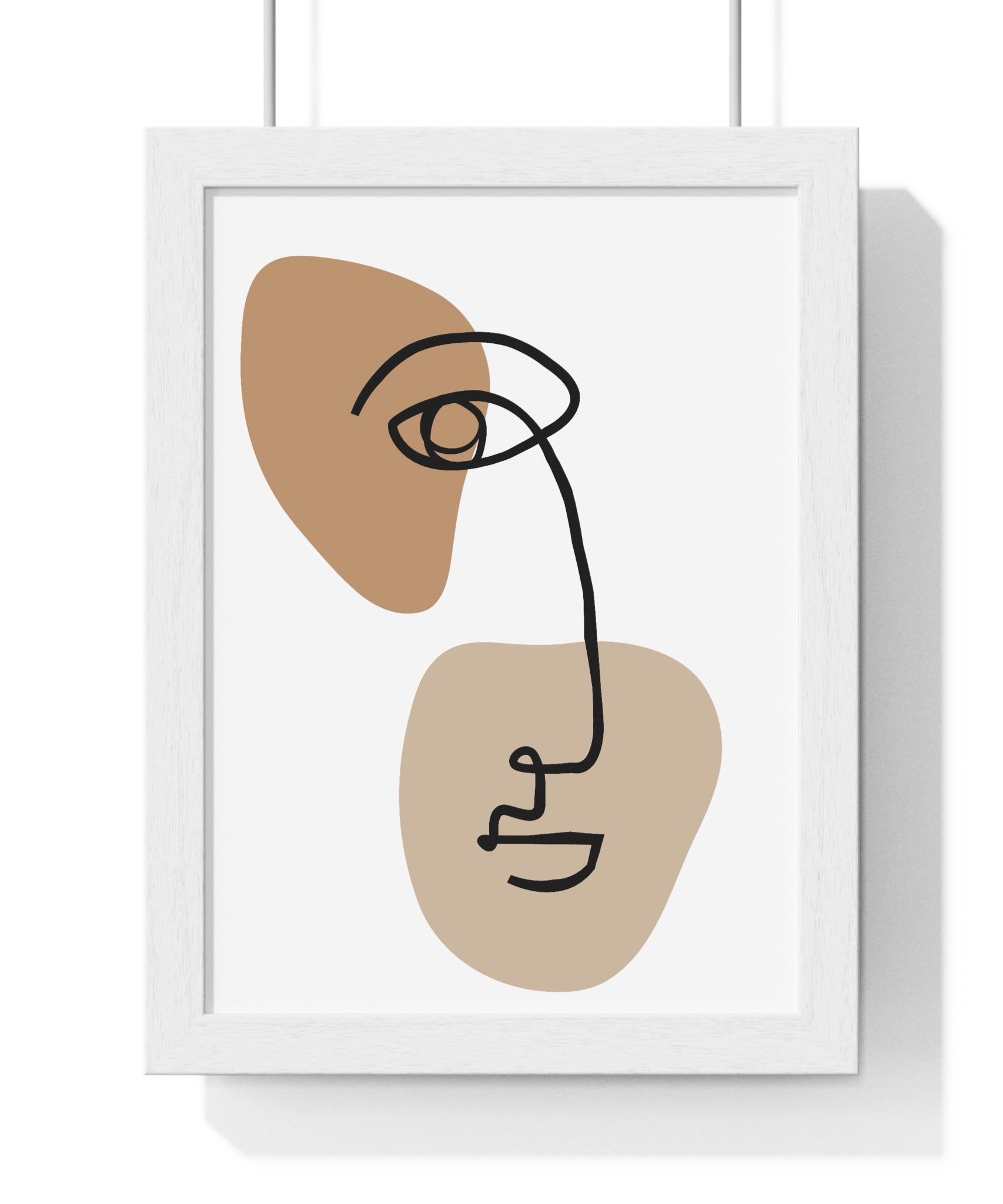 Abstract Face Line Drawing – Wood Frame Poster