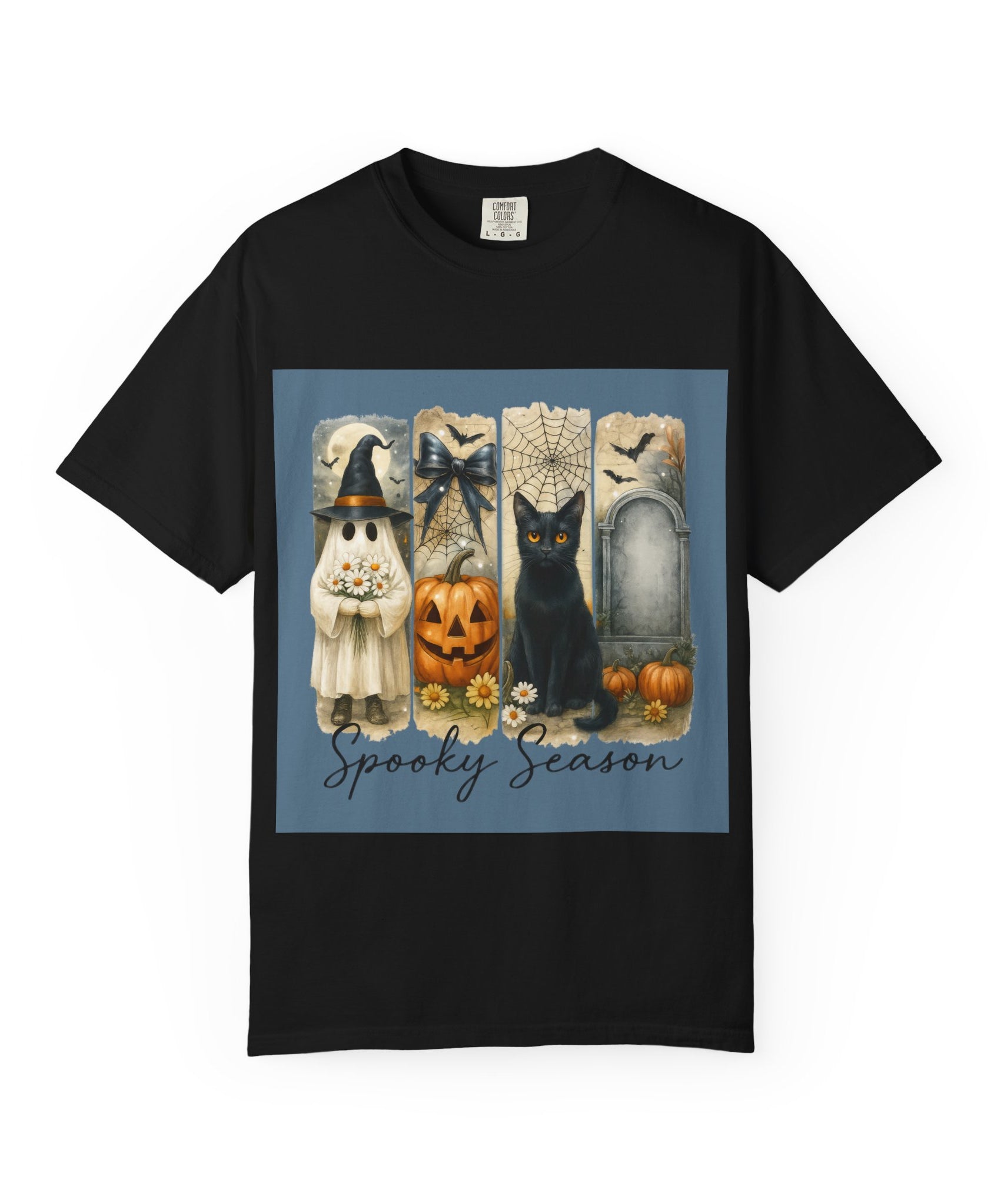 Spooky Season Halloween Unisex T-Shirt – Ghost, Black Cat & Pumpkin Design - Gallory Hive